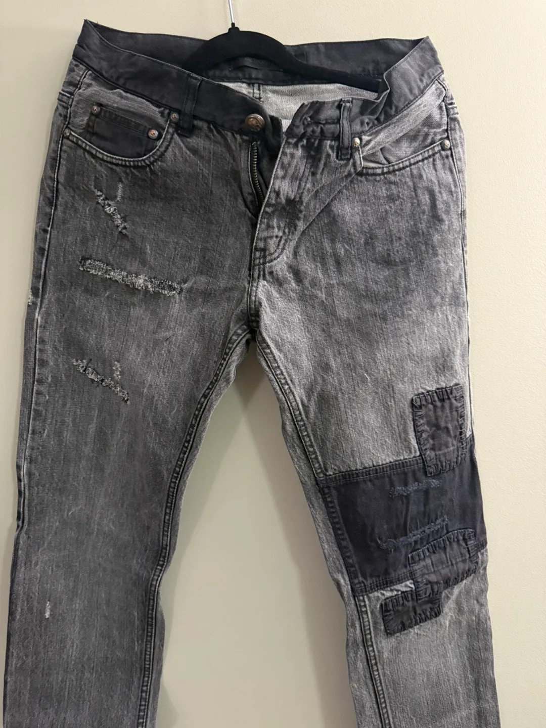 Distressed Patchwork Jeans - Grey thumbnail