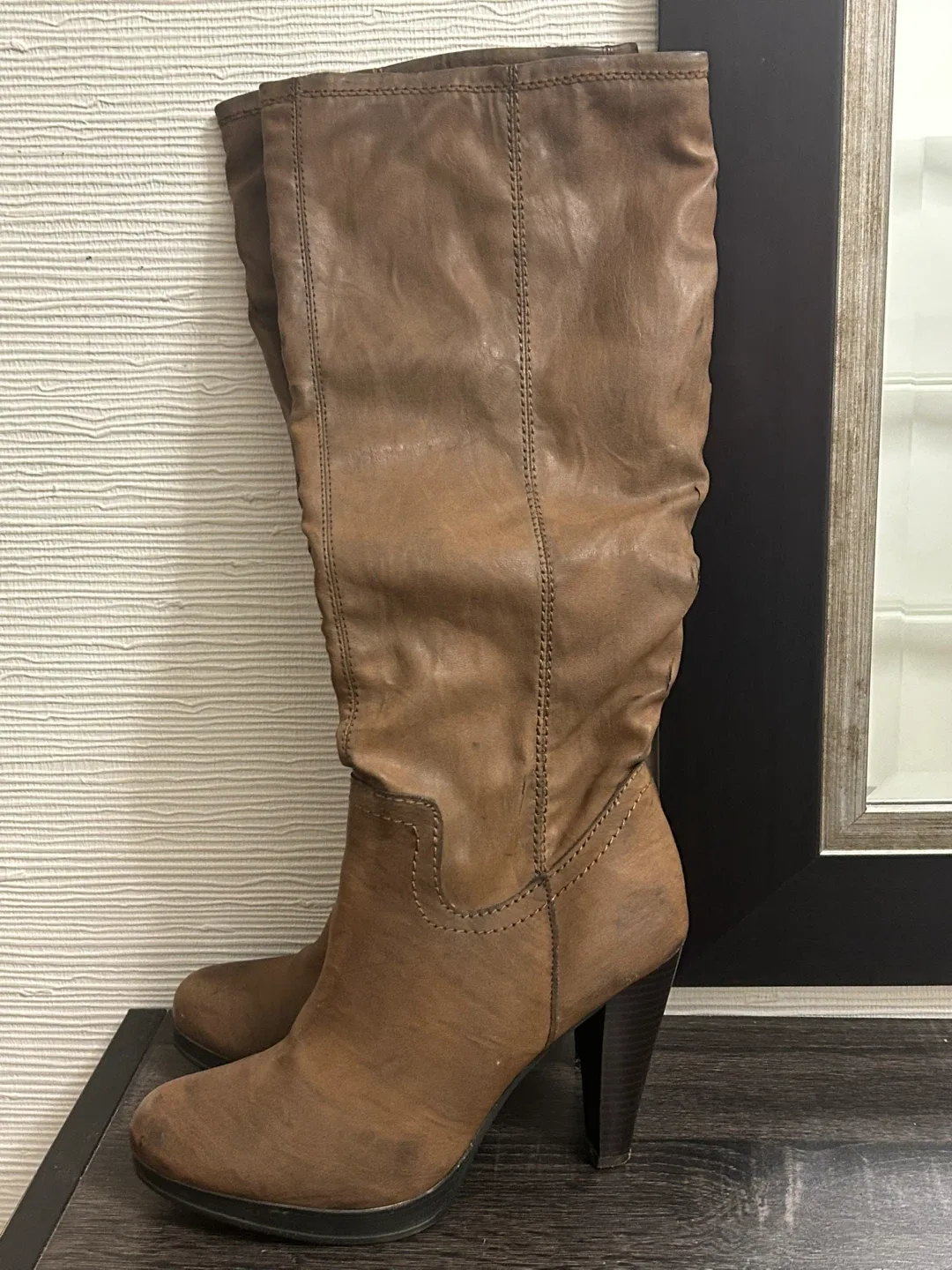 Brown Leather Knee High Heel Boots image indicator(2)