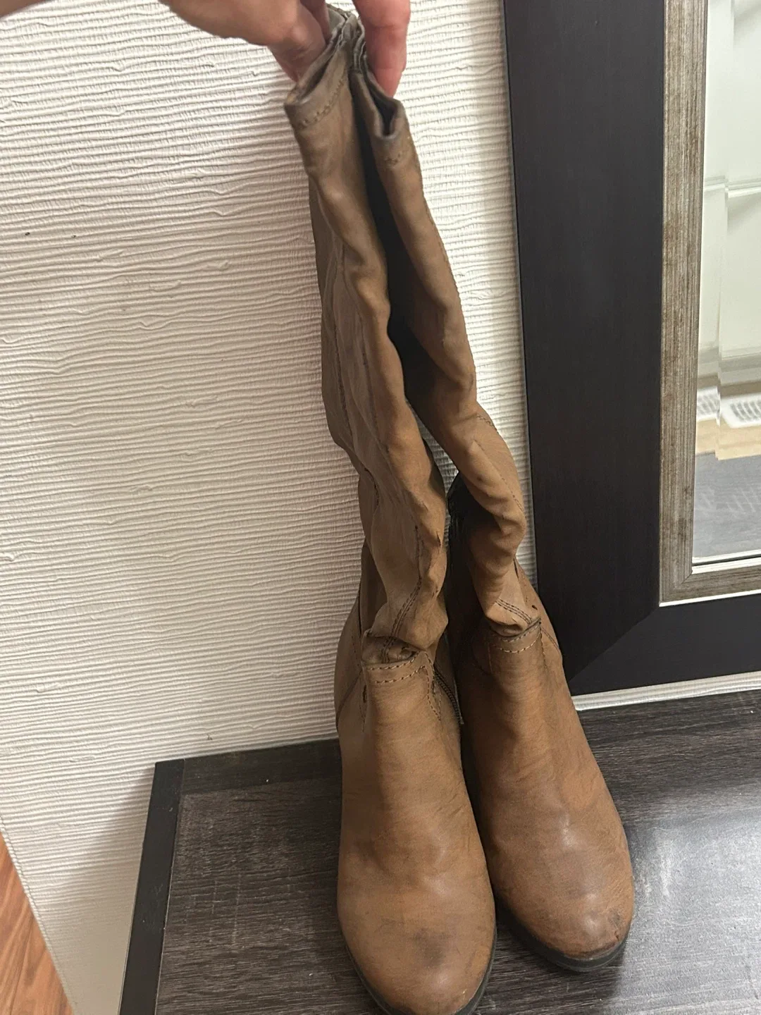 Brown Leather Knee High Heel Boots