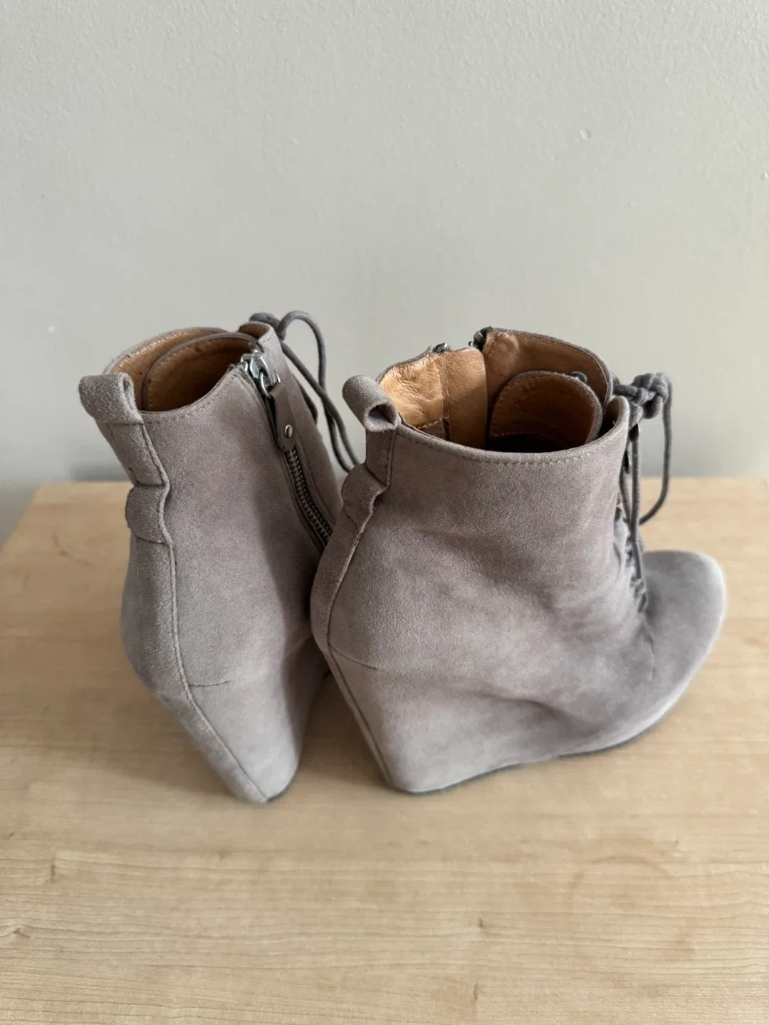 Grey Wedge Heel Lace Up Ankle Boots