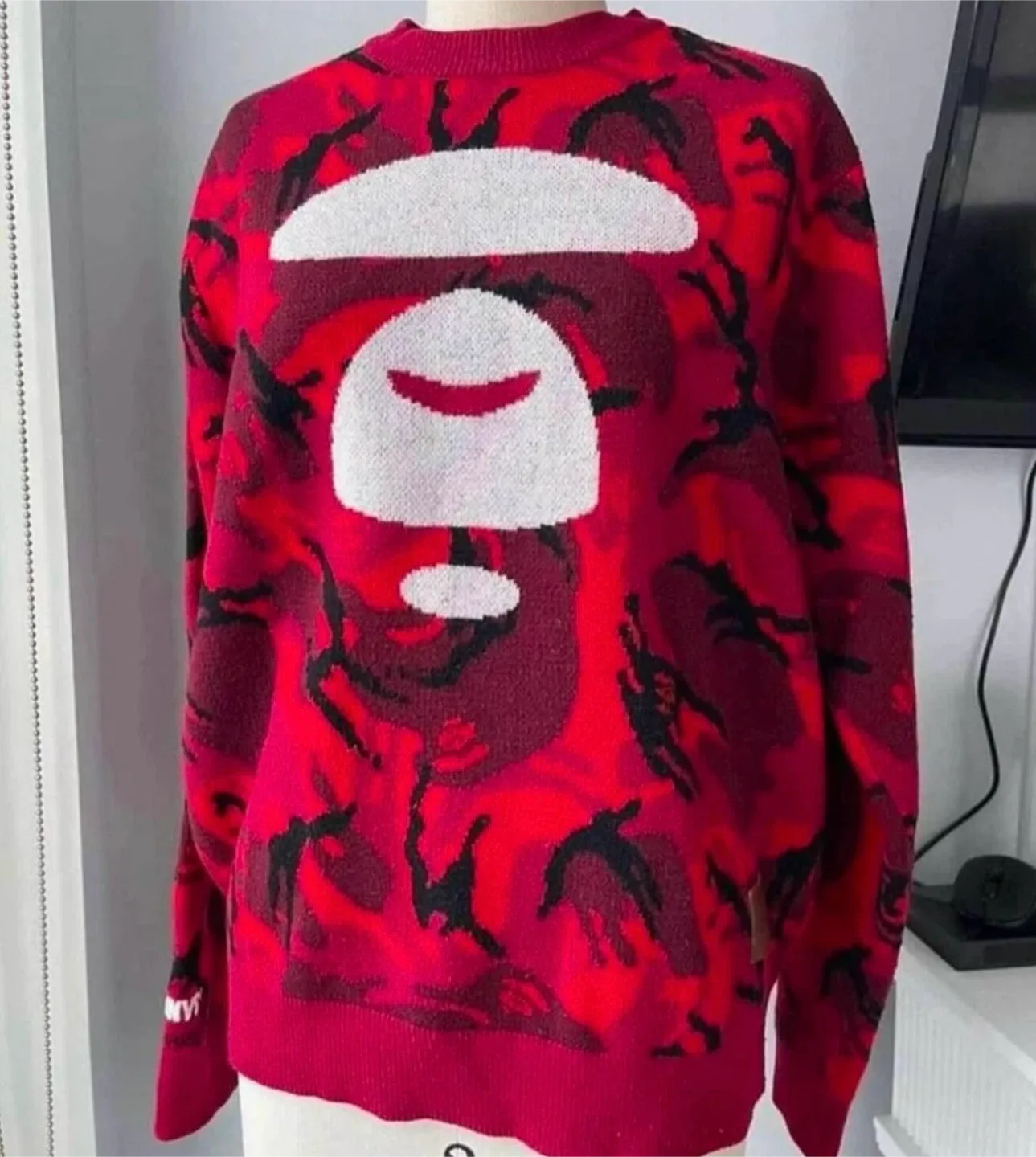 A Bathing Ape Red Camo Knit Sweater size medium thumbnail