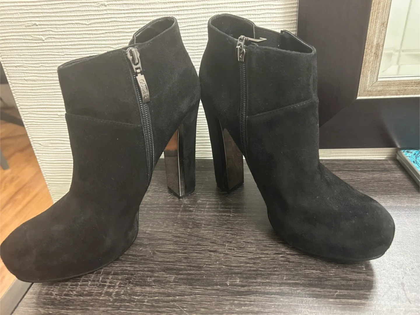 Guess Black Suede Platform Ankle Boots