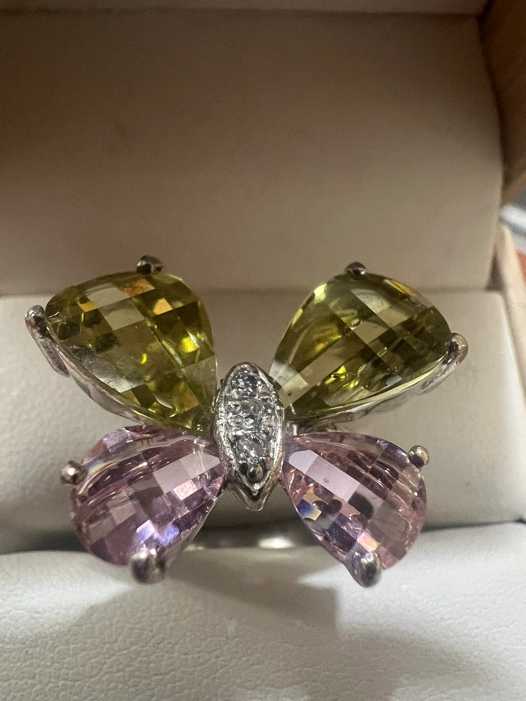 925 silver Butterfly Ring with Pink & Yellow Stones - photo 4