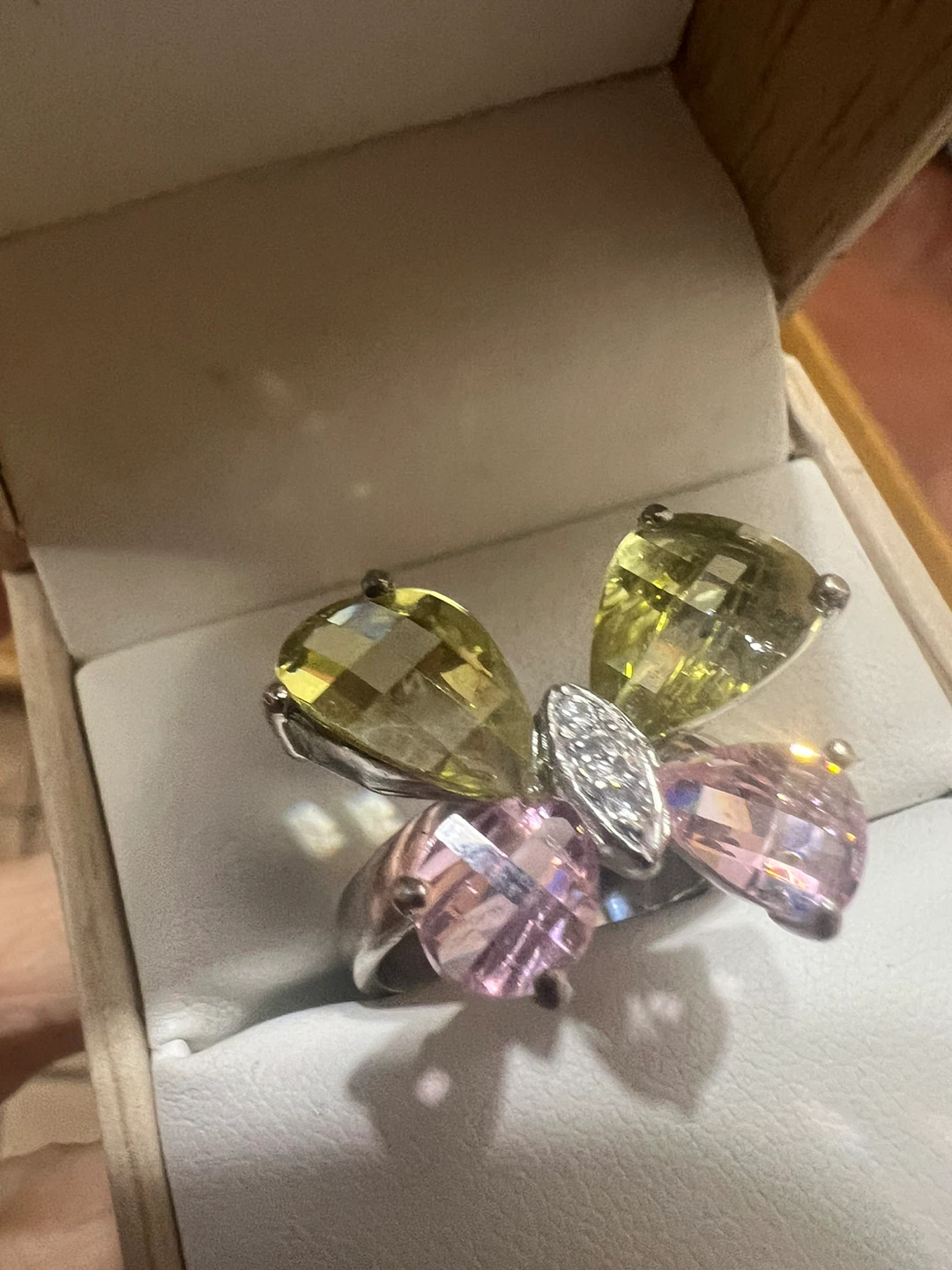 925 silver Butterfly Ring with Pink & Yellow Stones - photo 2