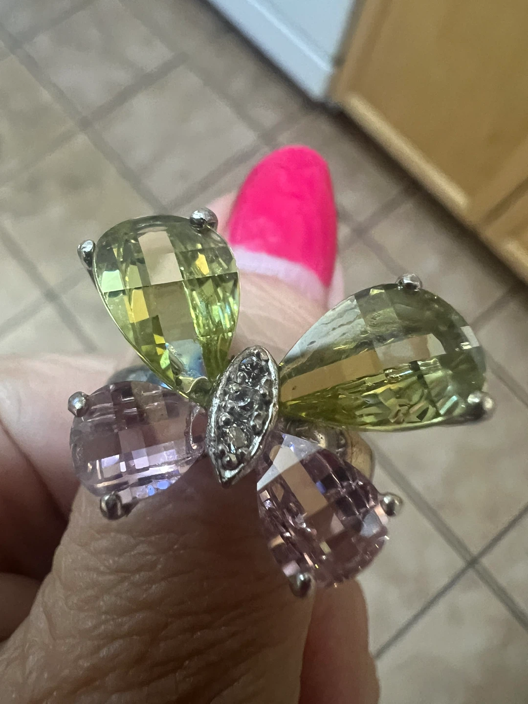 925 silver Butterfly Ring with Pink & Yellow Stones - photo 3