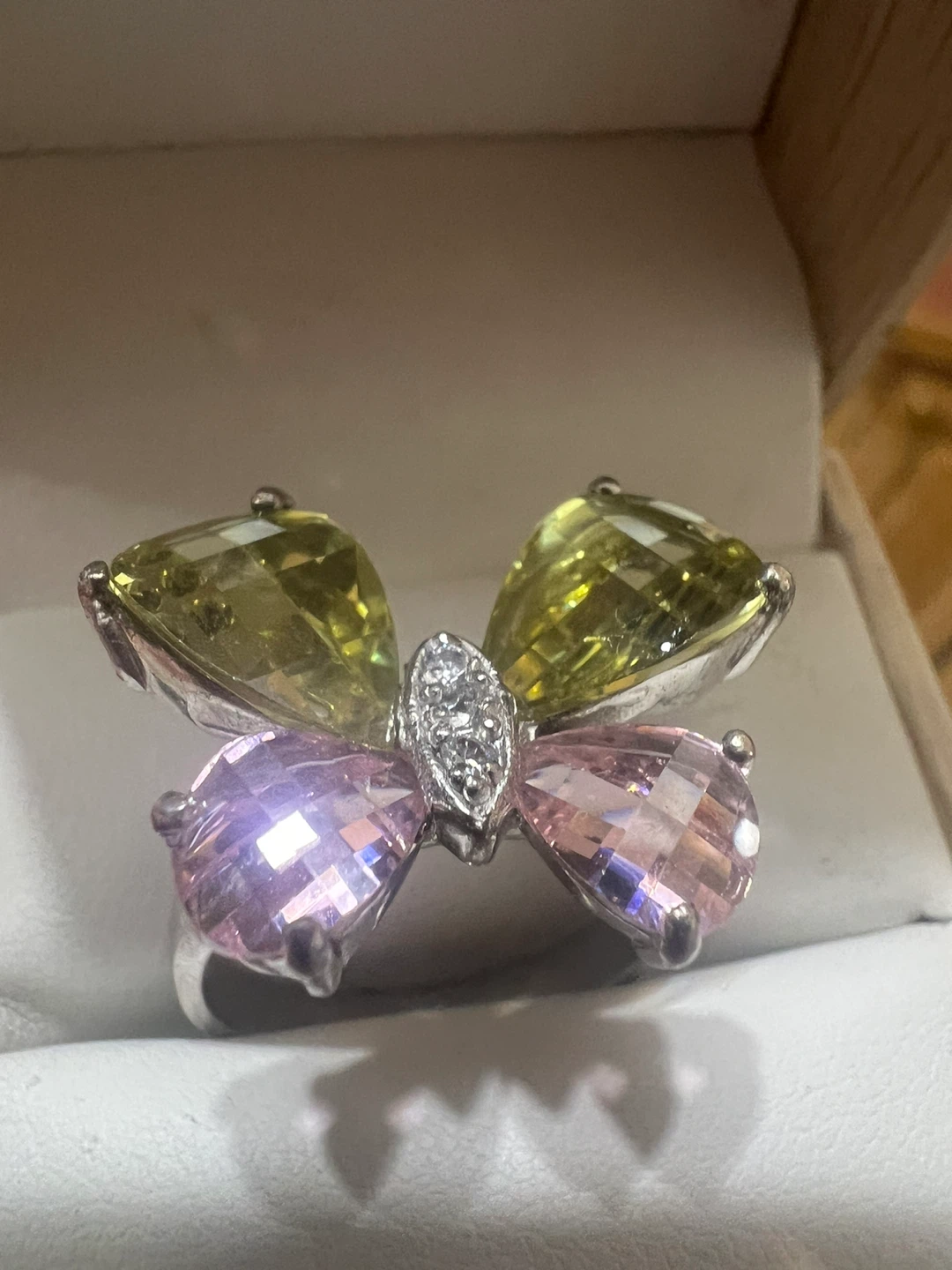 925 silver Butterfly Ring with Pink & Yellow Stones - photo 5