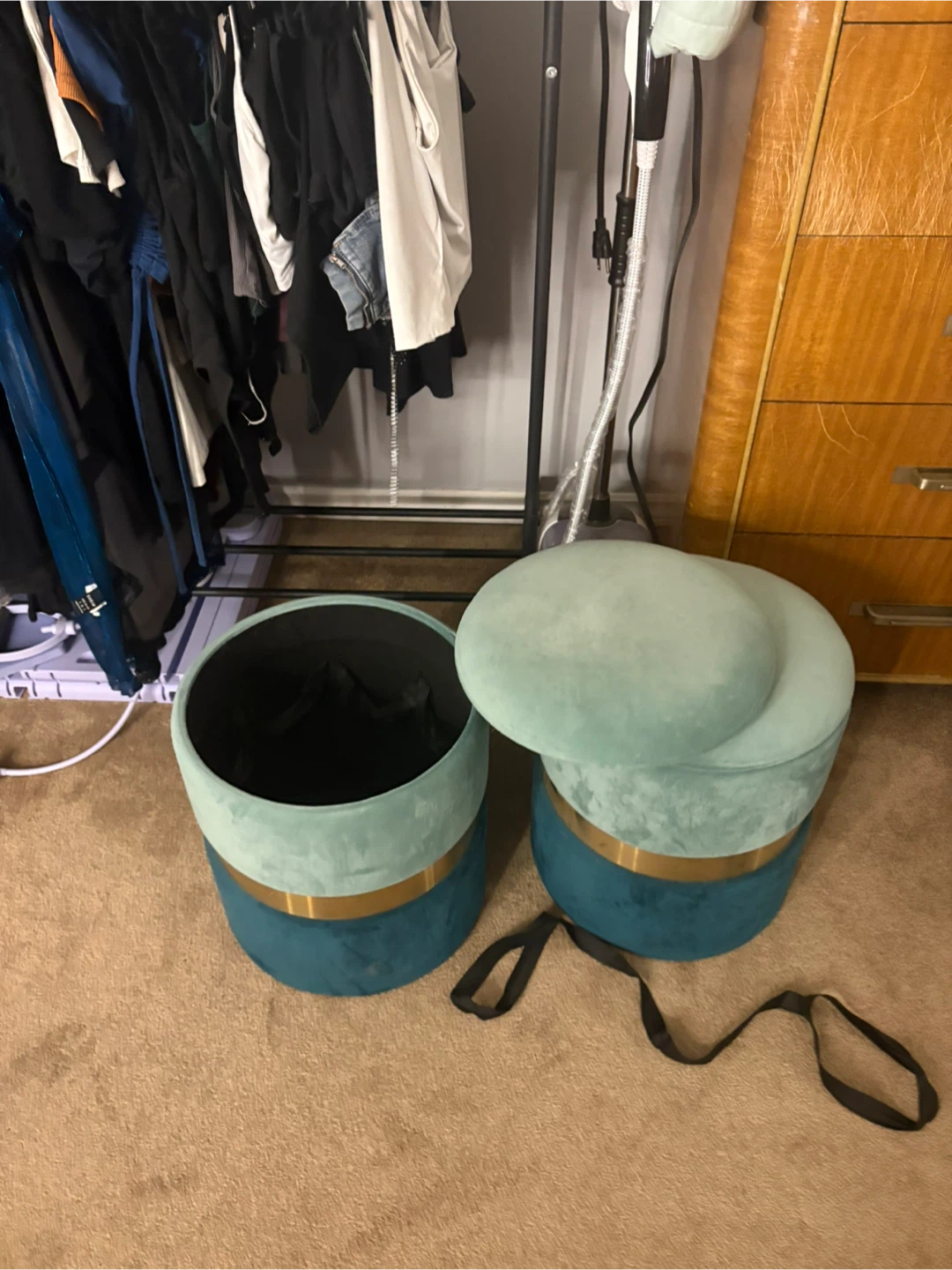 Teal Velvet Storage Ottoman - Pair - photo 3