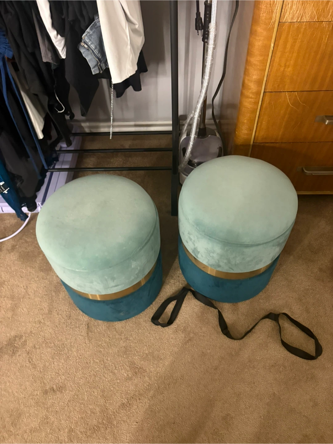 Teal Velvet Storage Ottoman - Pair - photo 2