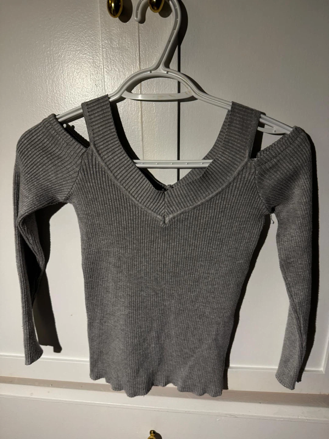 Grey Long Sleeve Cold Shoulder Top - photo 2