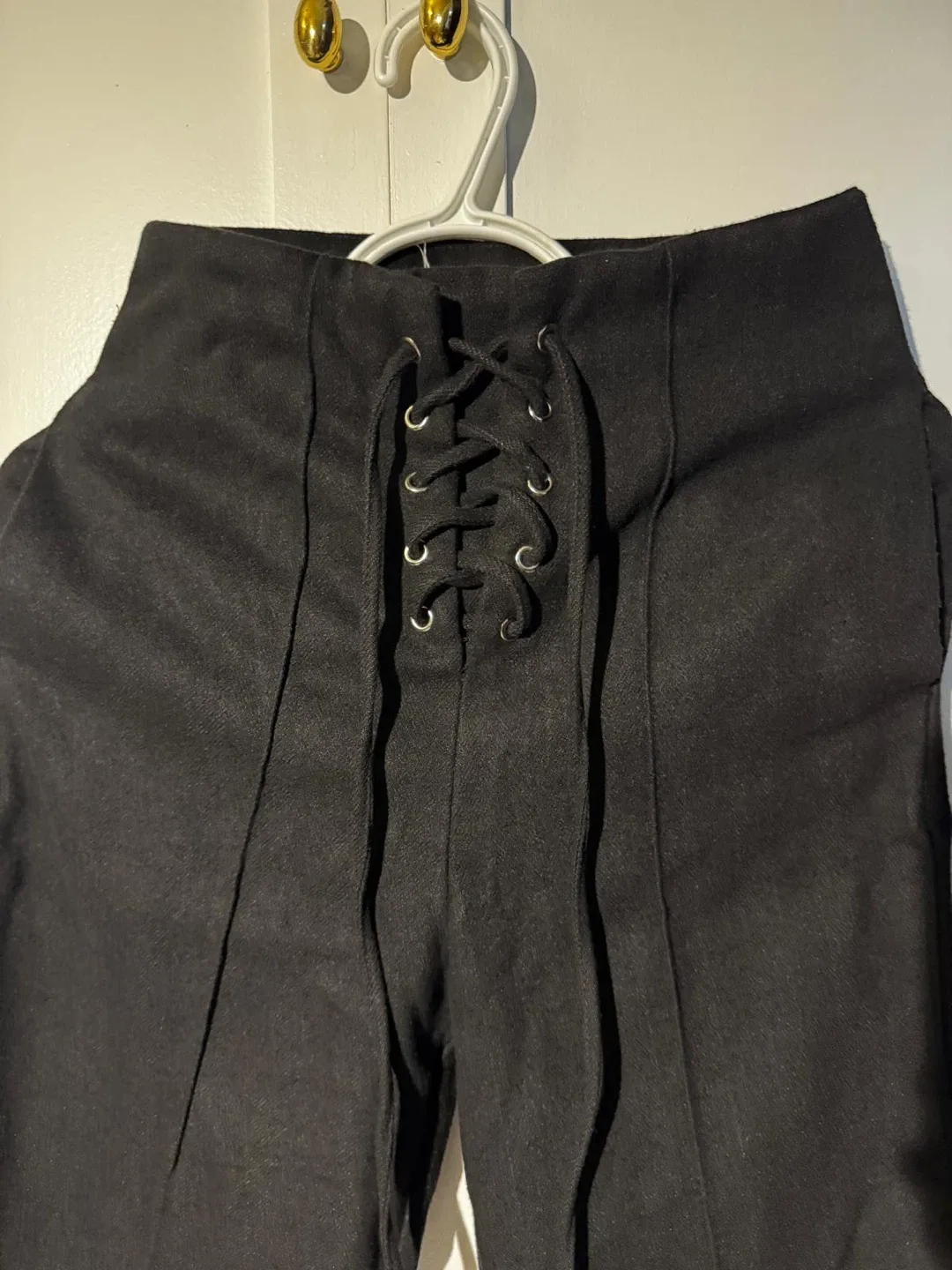 Black Lace-Up High-Waisted Pants