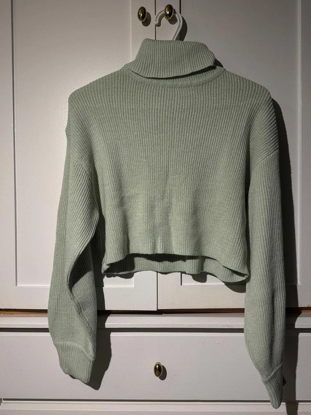 Light Green Cropped Turtleneck Sweater