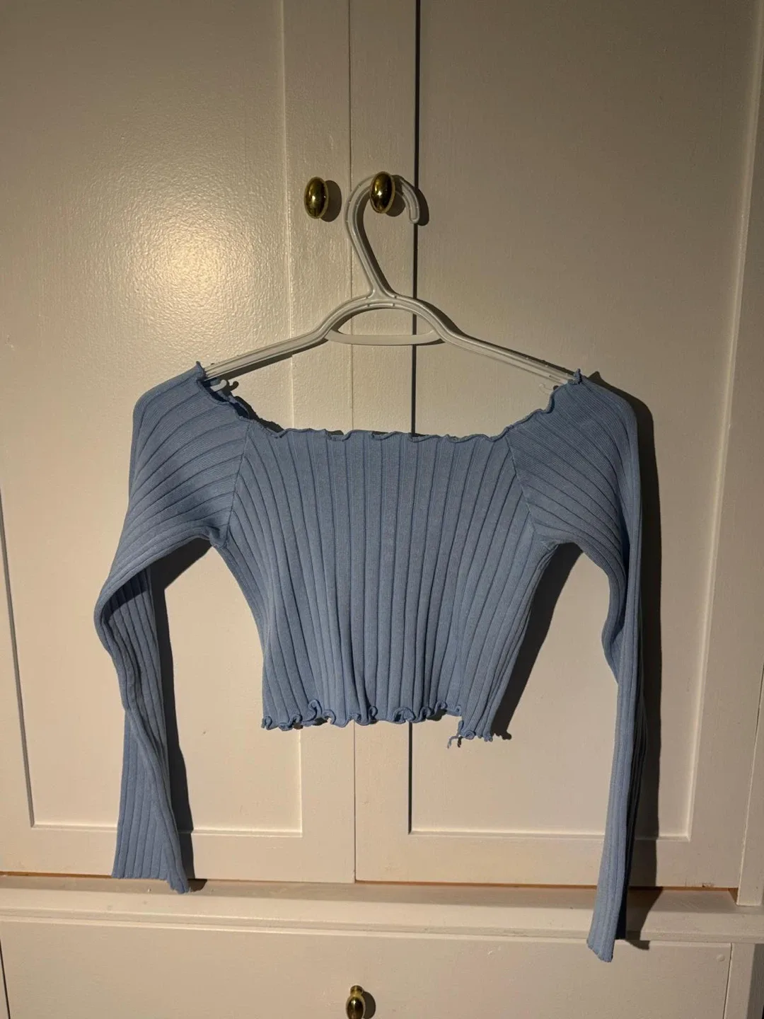 Blue Long Sleeve Crop Top