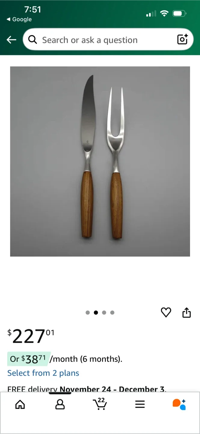 Stainless Steel Carving Set with Wood Handles image indicator(8)