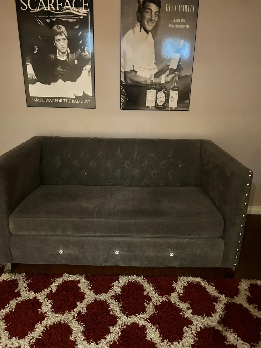 Grey Tufted Sofa- HomeSense , (Love seat) thumbnail