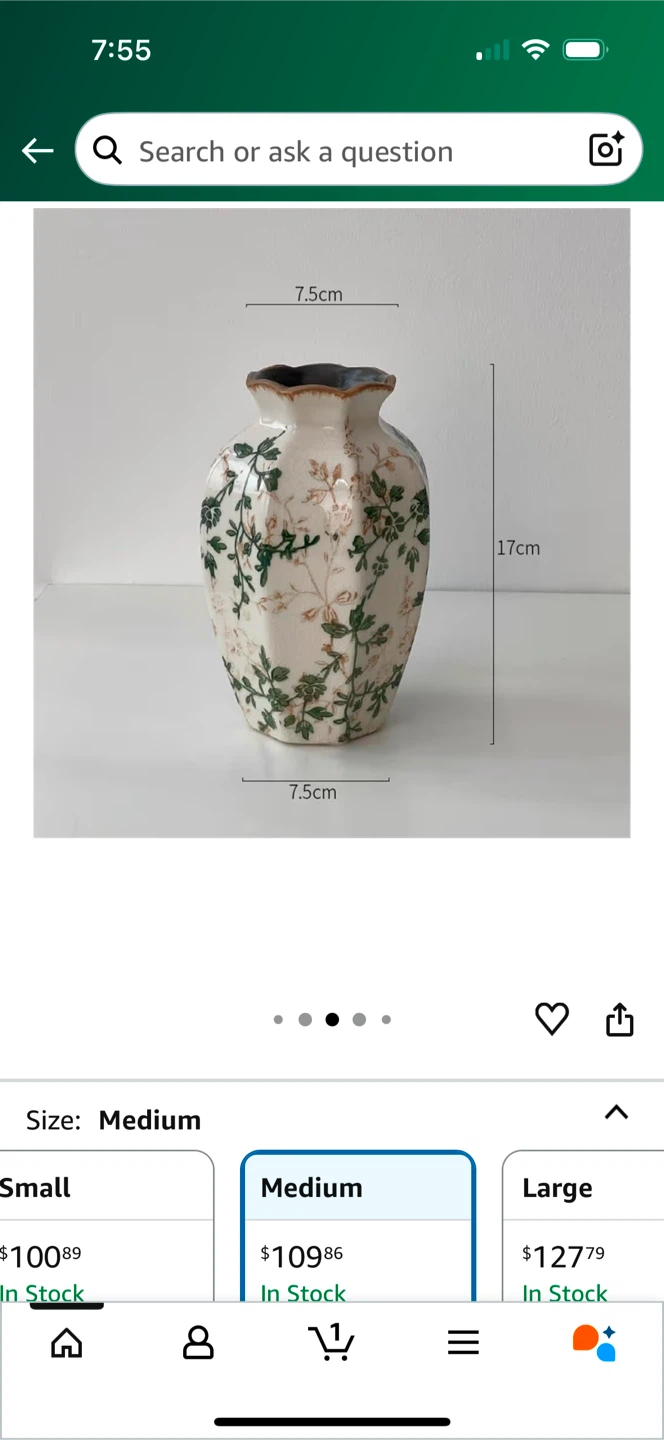 Vintage Floral Patterned Vase, Medium Size