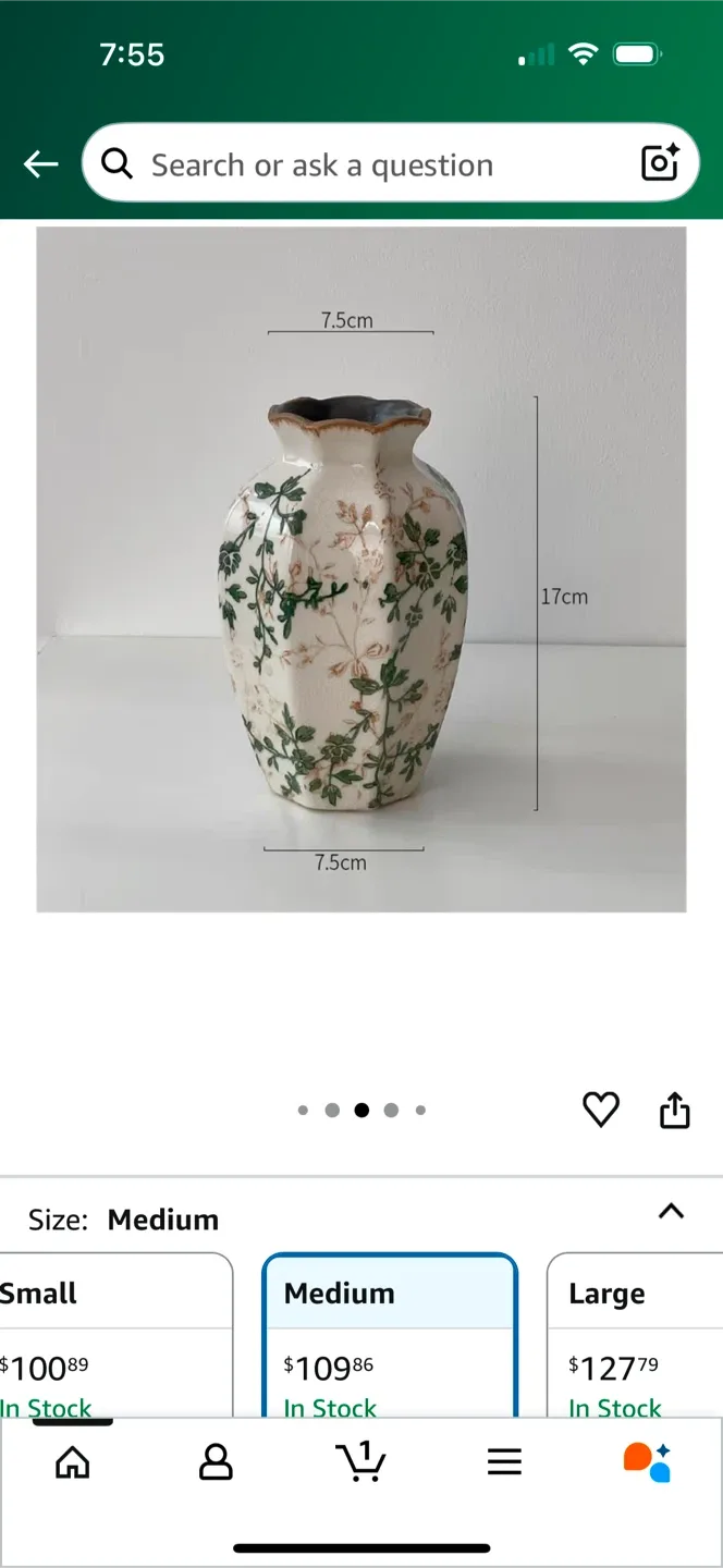 Vintage Floral Patterned Vase, Medium Size thumbnail
