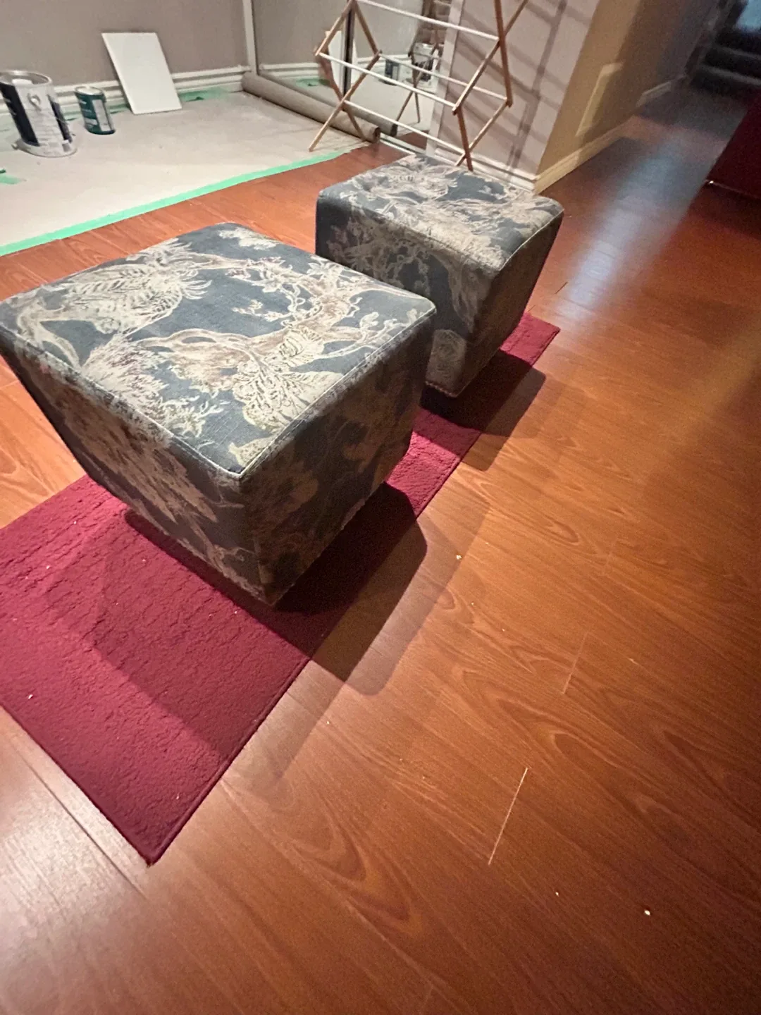 Pair of Square Patterned Ottomans thumbnail