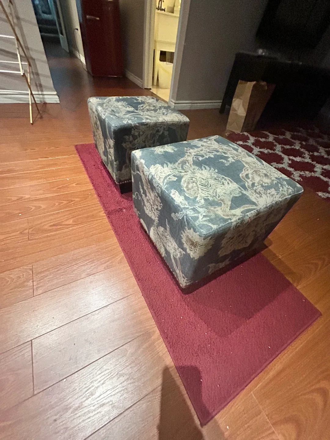 Pair of Square Patterned Ottomans image indicator(2)