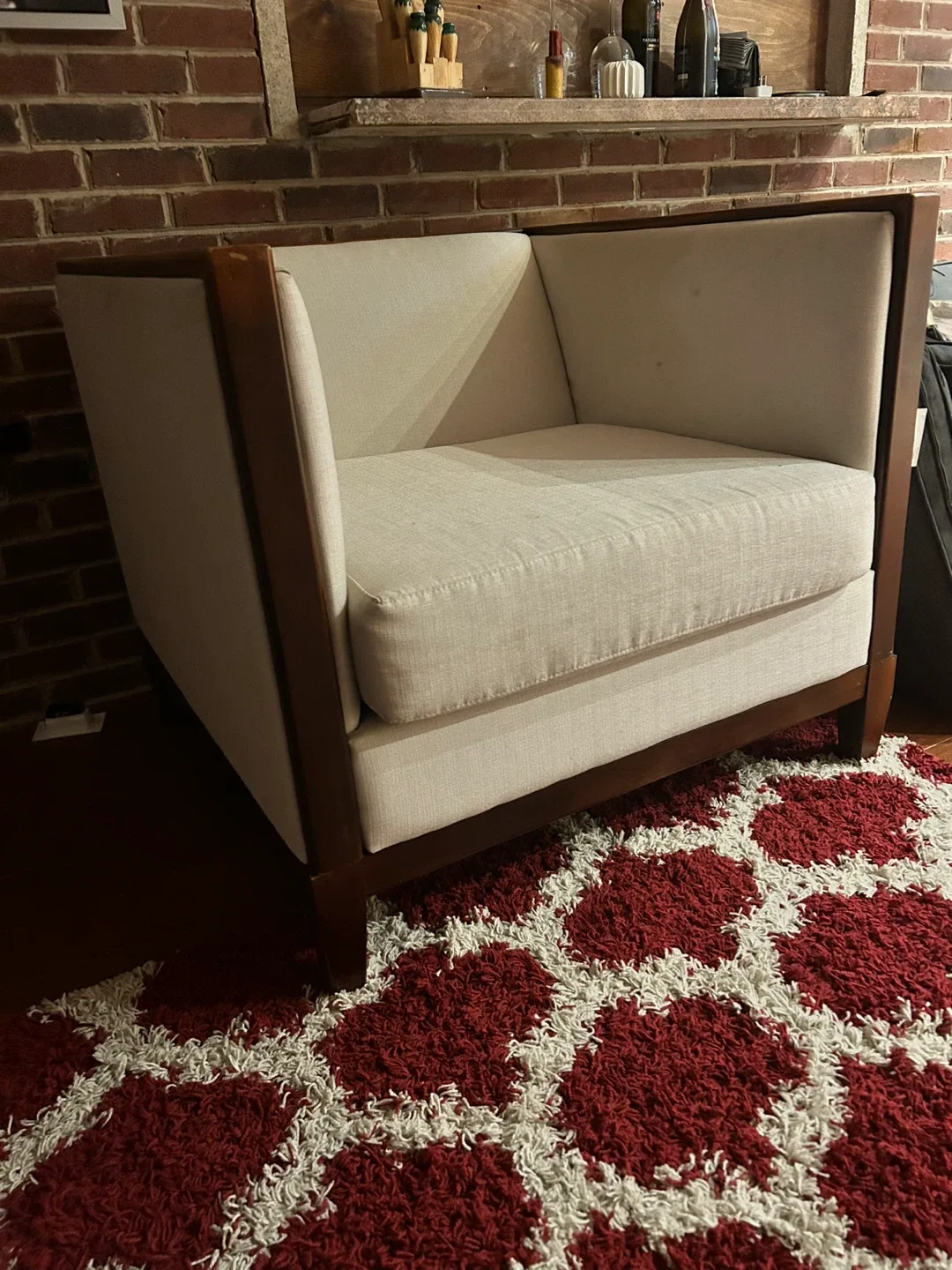 Beige Armchair with Wood Frame image indicator(2)