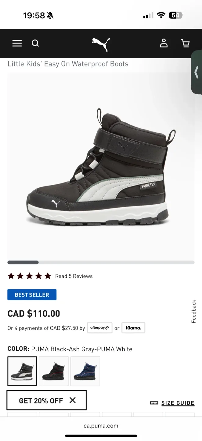 PUMA Kids' Easy On Waterproof Boots - Olive Green(Size 6)