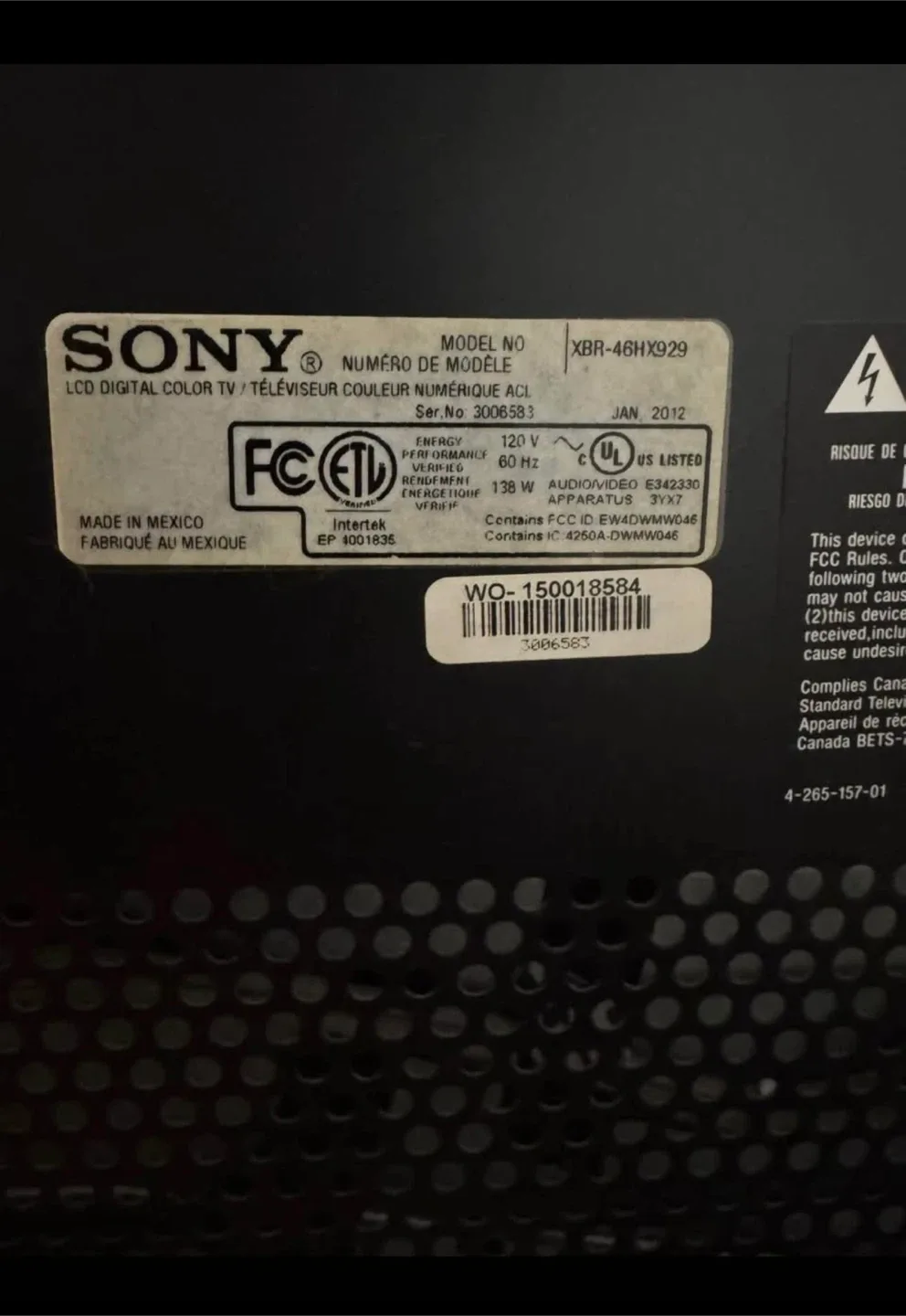 Sony Bravia XBR-46HX929 46" LCD TV image indicator(4)