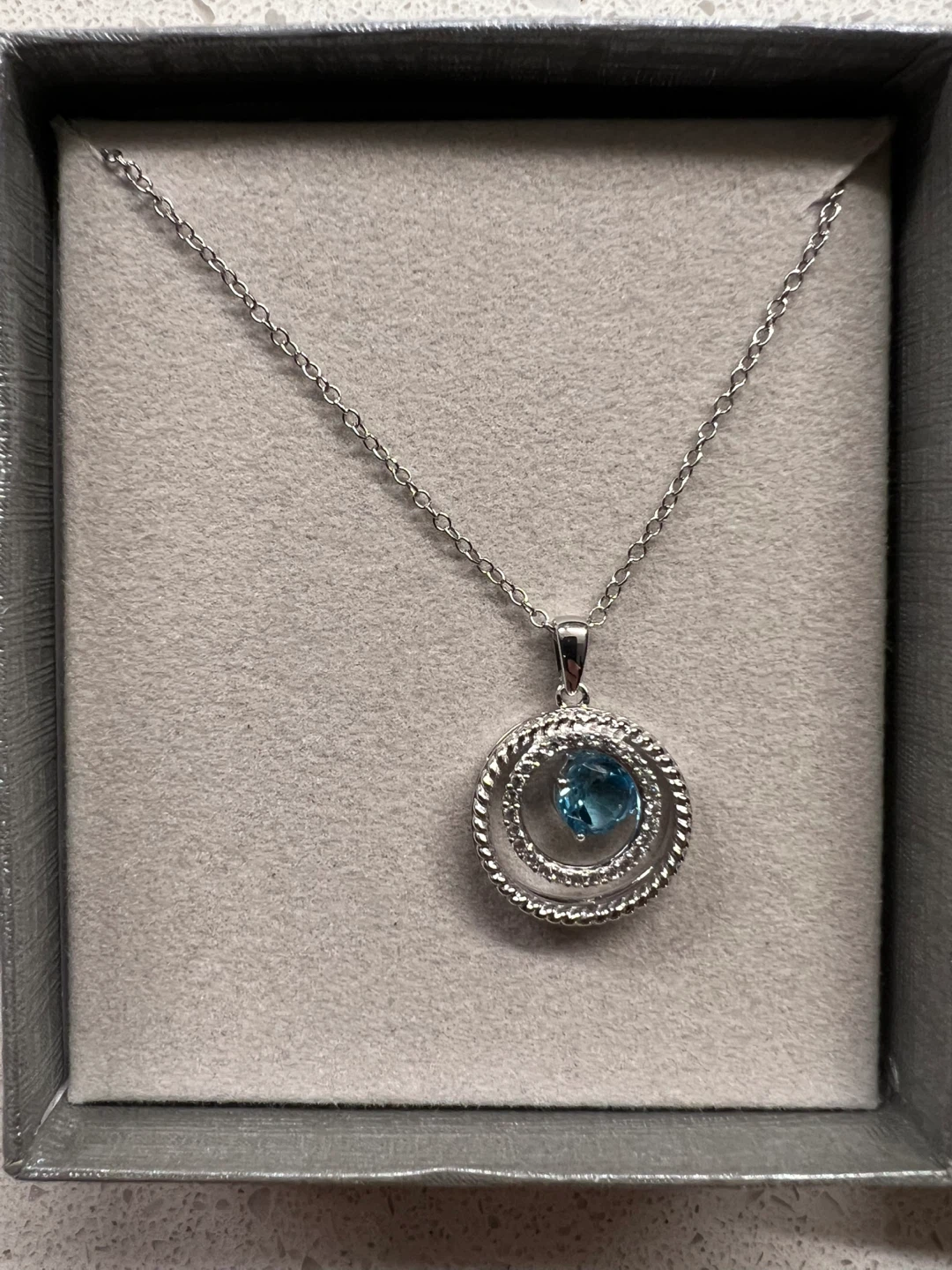 Peoples Jewellers Silver Necklace with Blue Stone