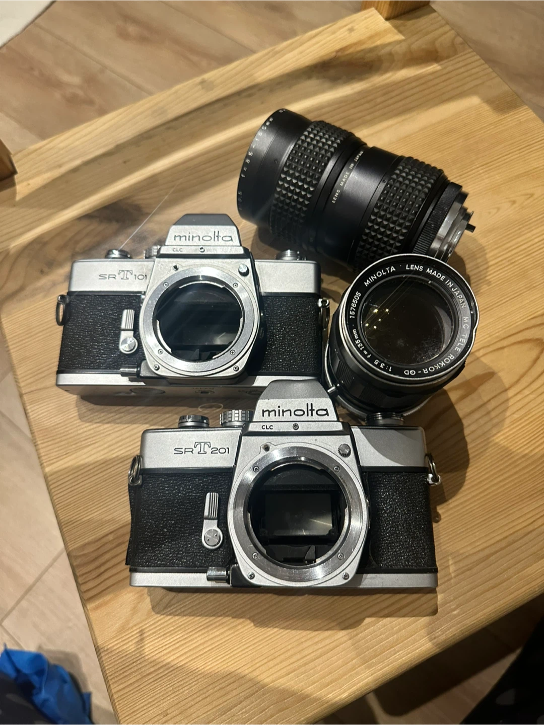 Minolta SRT 101 and SRT 201 Film Cameras + Lenses
