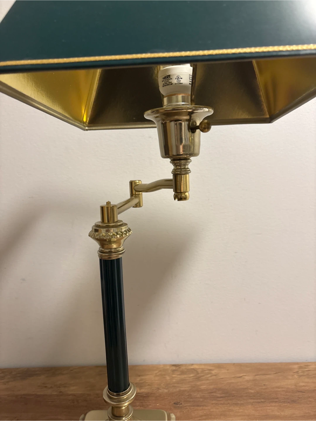 Vintage Brass and Green Metal Table Lamp - photo 2
