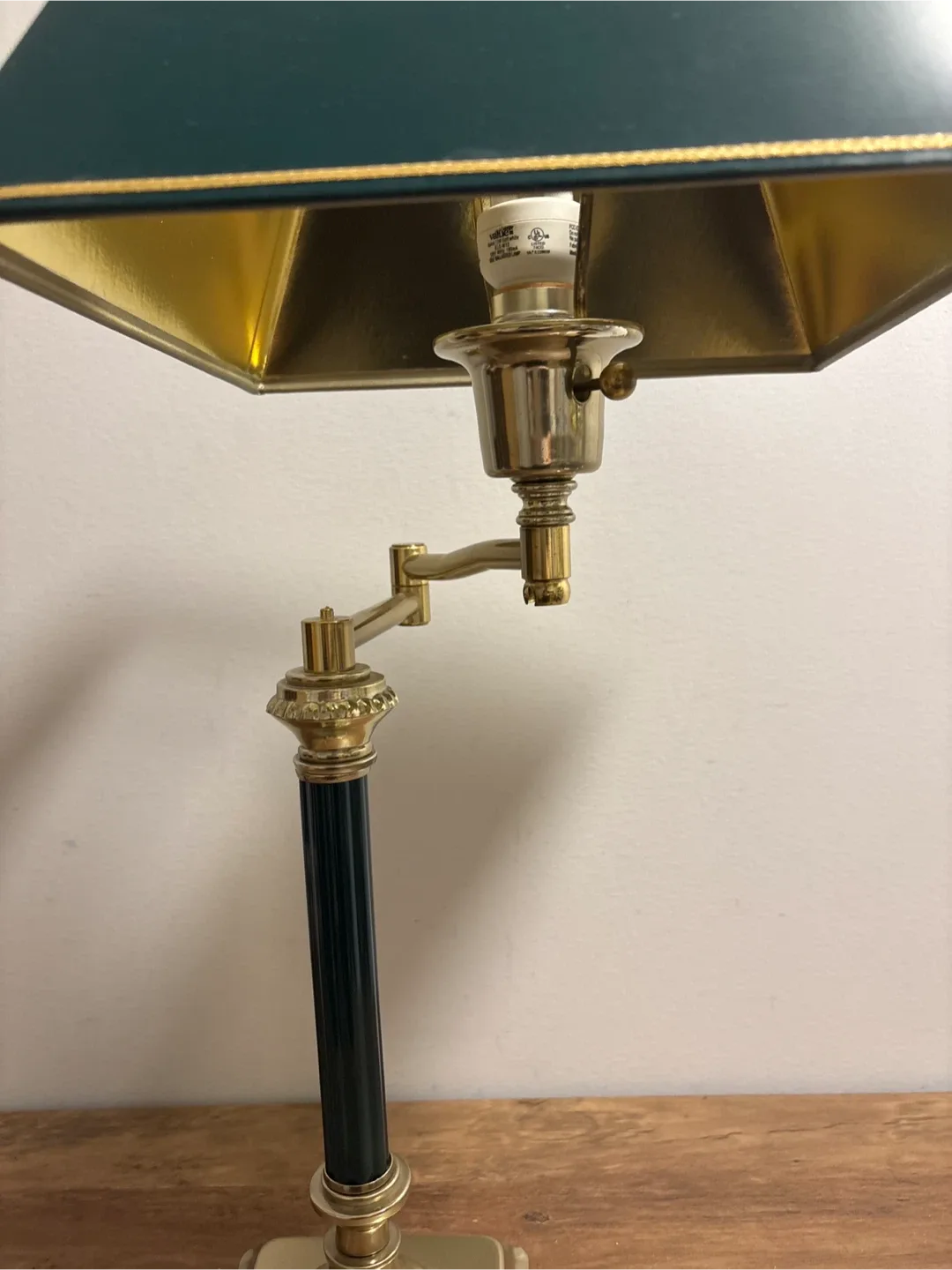 Vintage Brass and Green Metal Table Lamp image indicator(2)