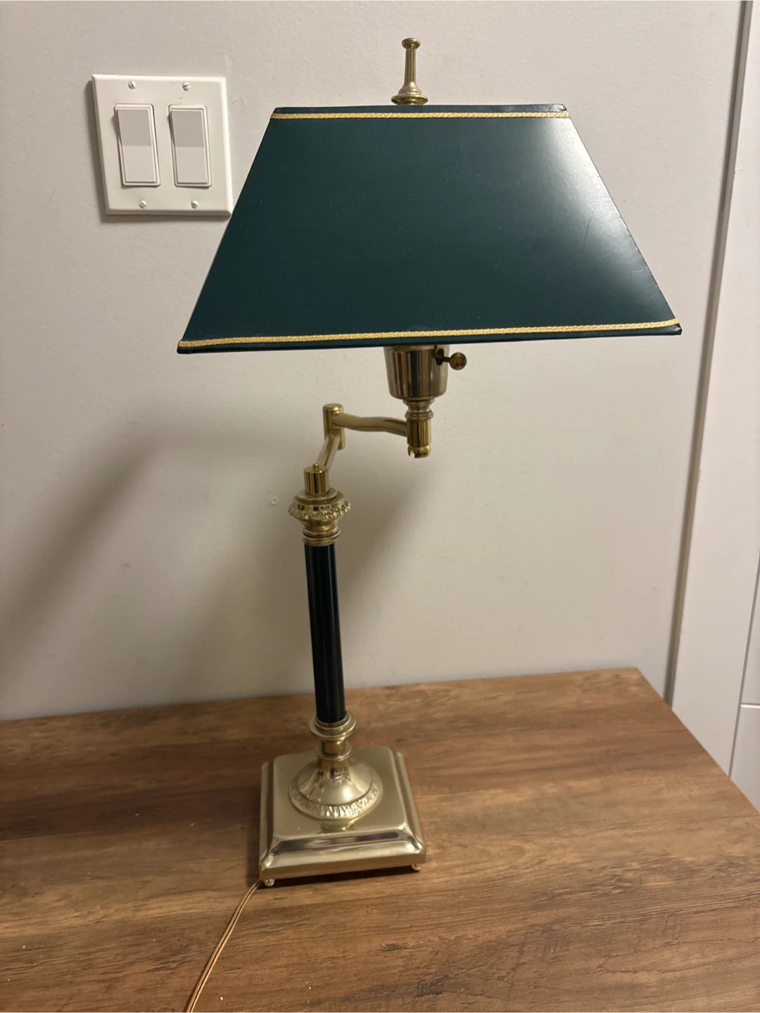 Vintage Brass and Green Metal Table Lamp