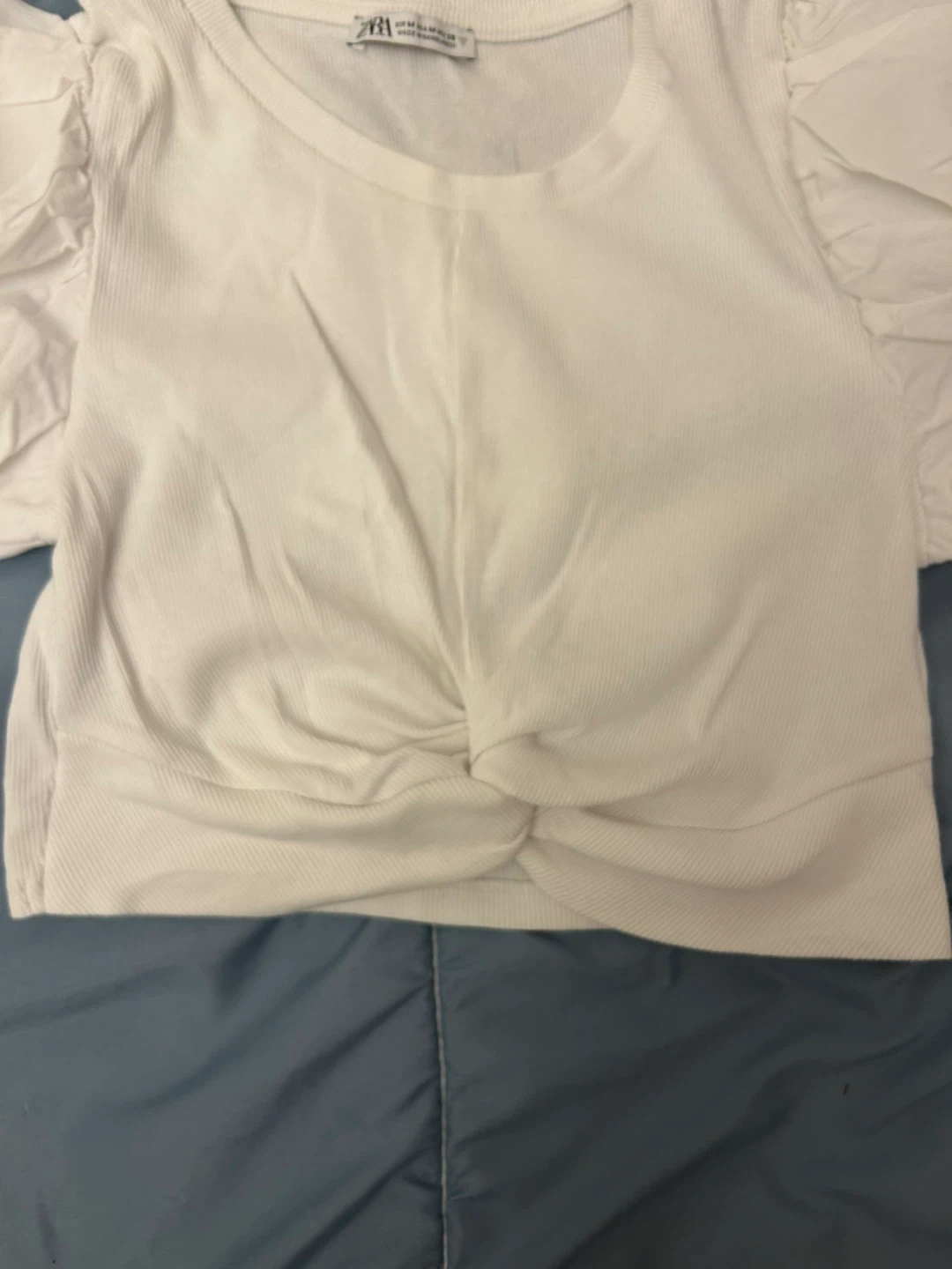 Zara White Puff Sleeve Top - Size M - photo 3