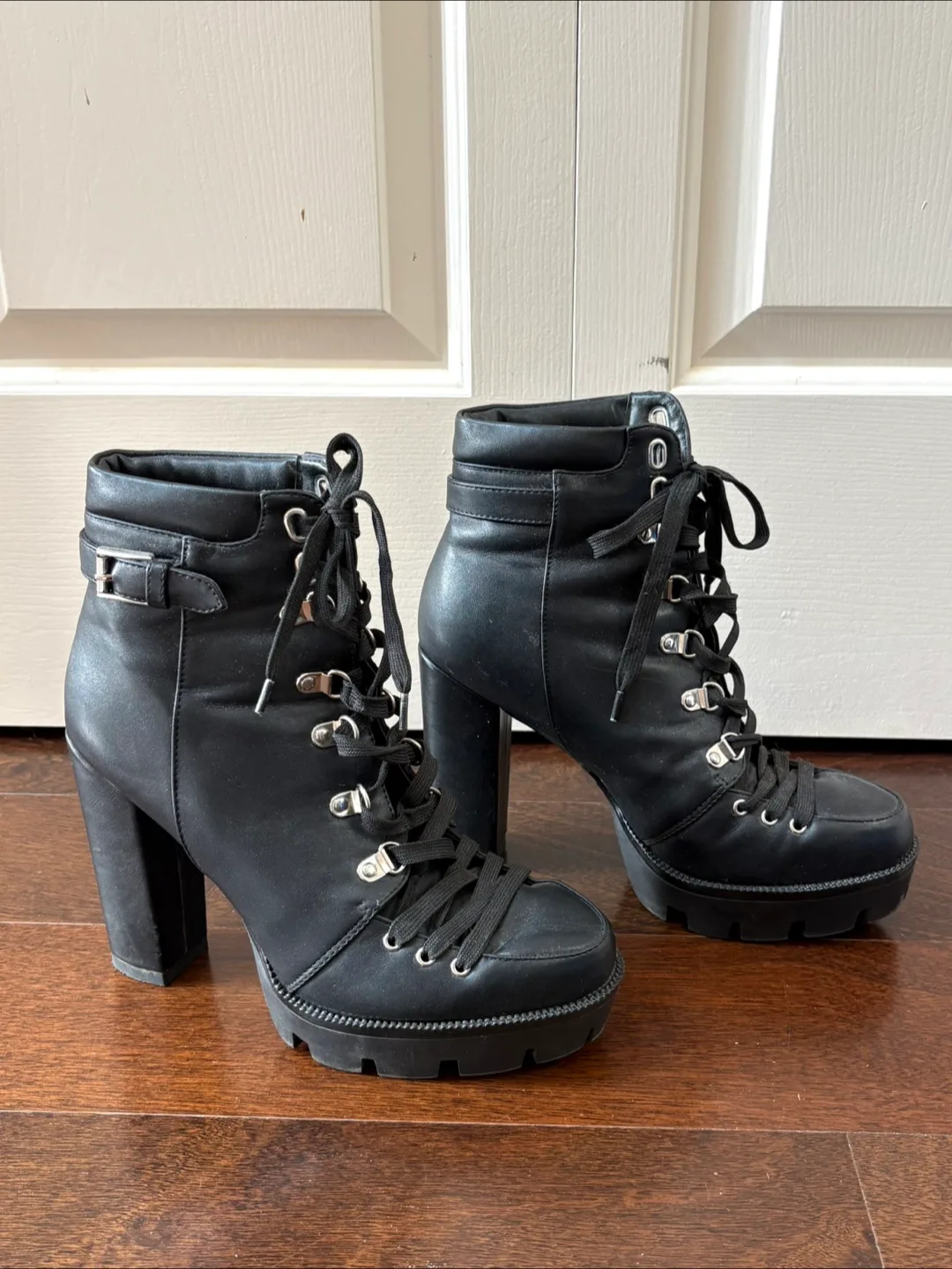 Black Heeled Combat Boots - Size 10 image indicator(6)