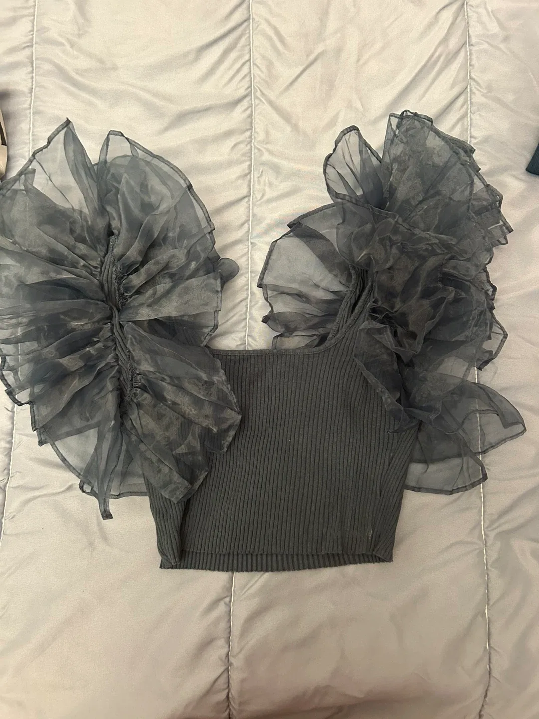 Zara Black Top with Ruffle Detail - Size L image indicator(5)