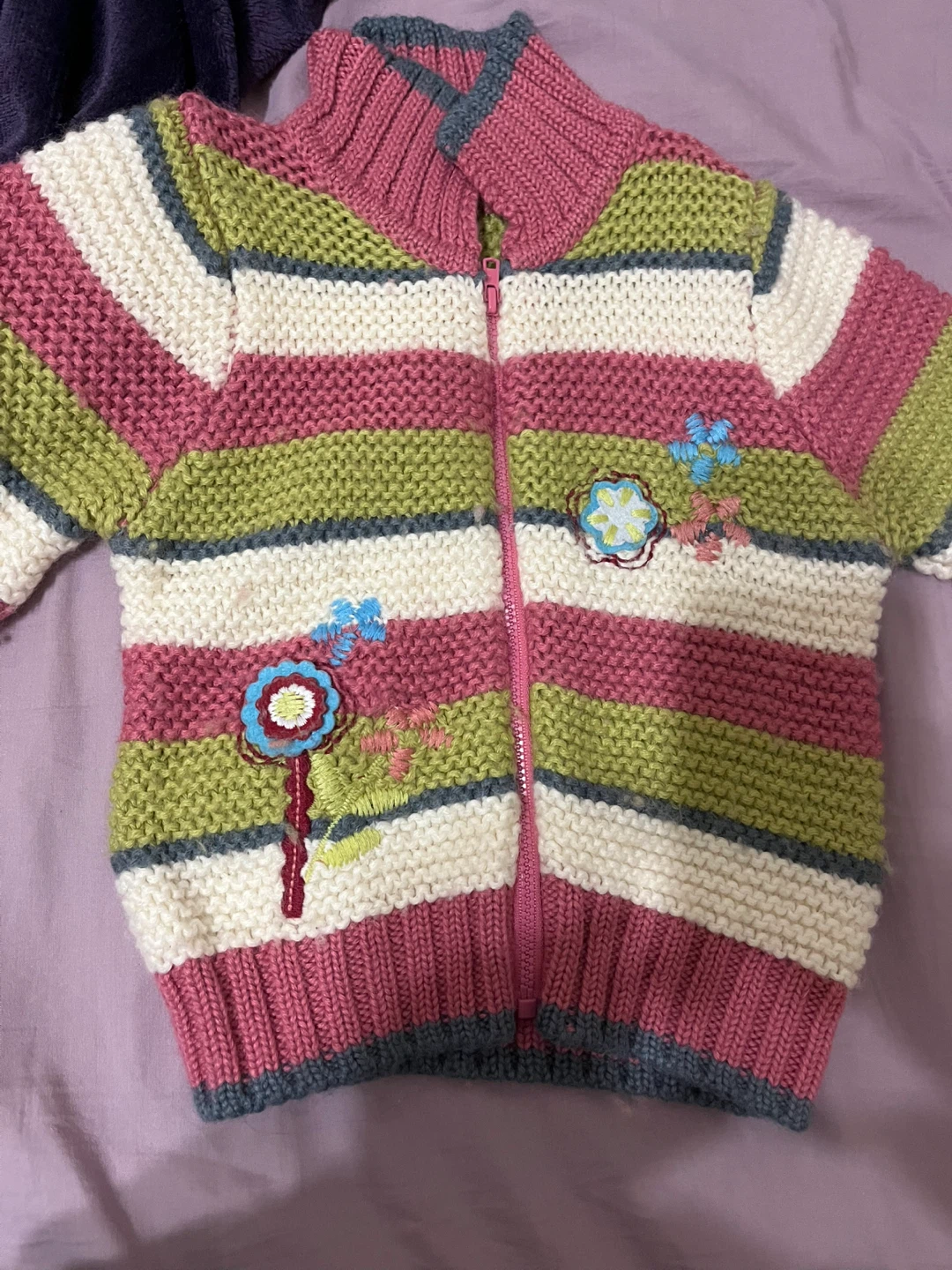 Striped Knit Zip-Up Cardigan