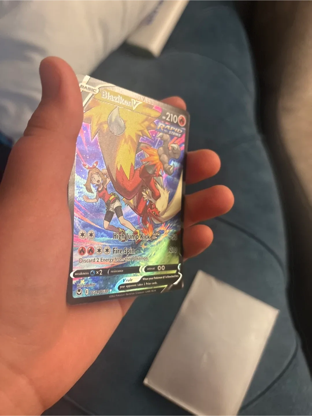 Blaziken V Pokemon Card with a free sleeve image indicator(2)