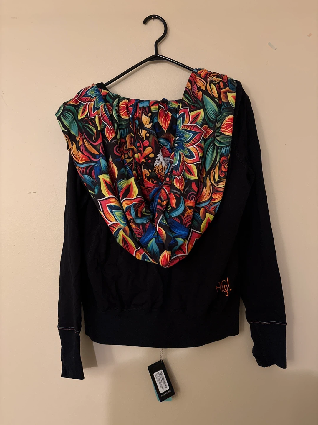 Mexican Design Black Zip-Up Hoodie, Artisan-Made