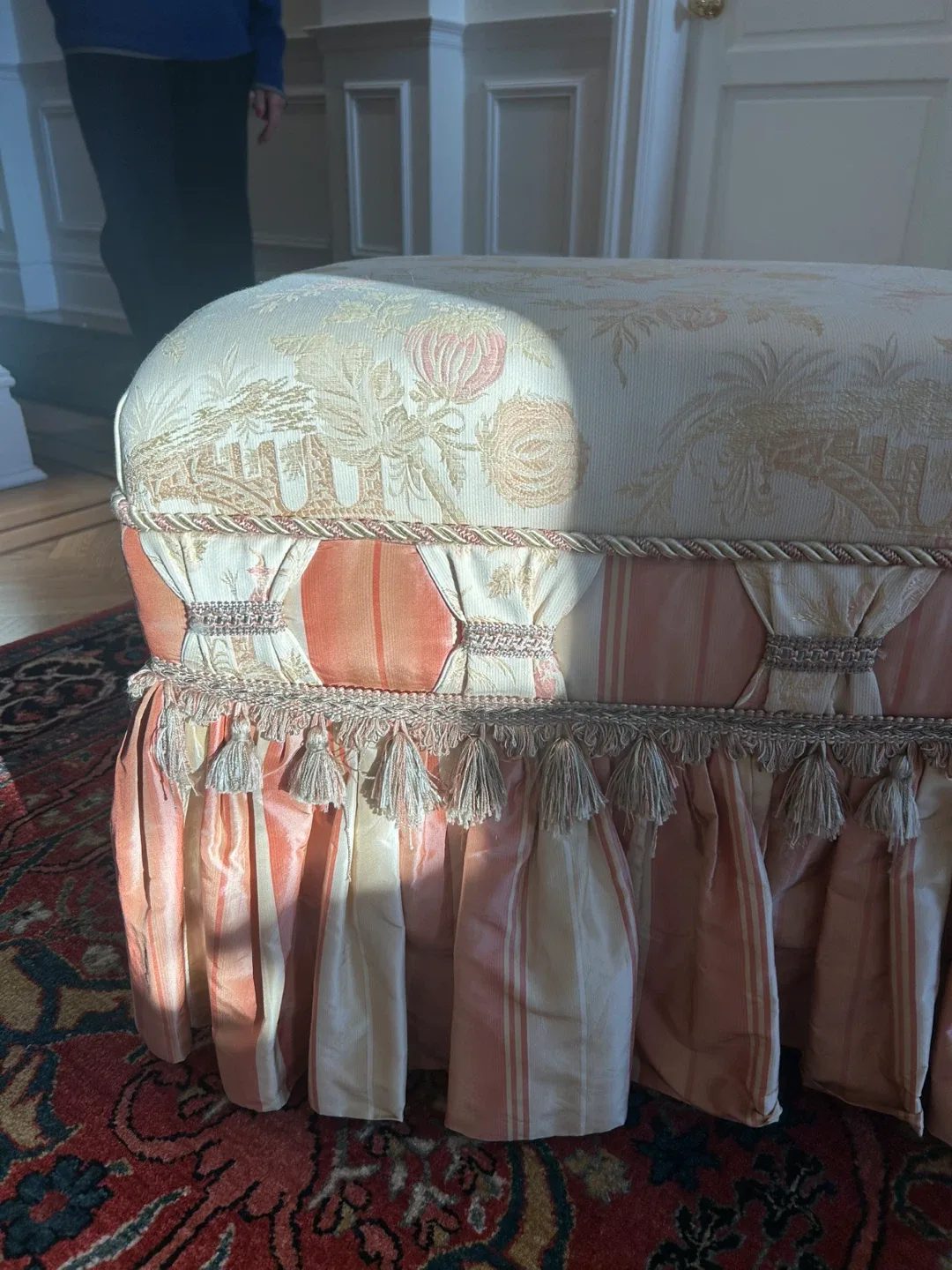 Antique Upholstered Tasseled Ottoman image indicator(4)