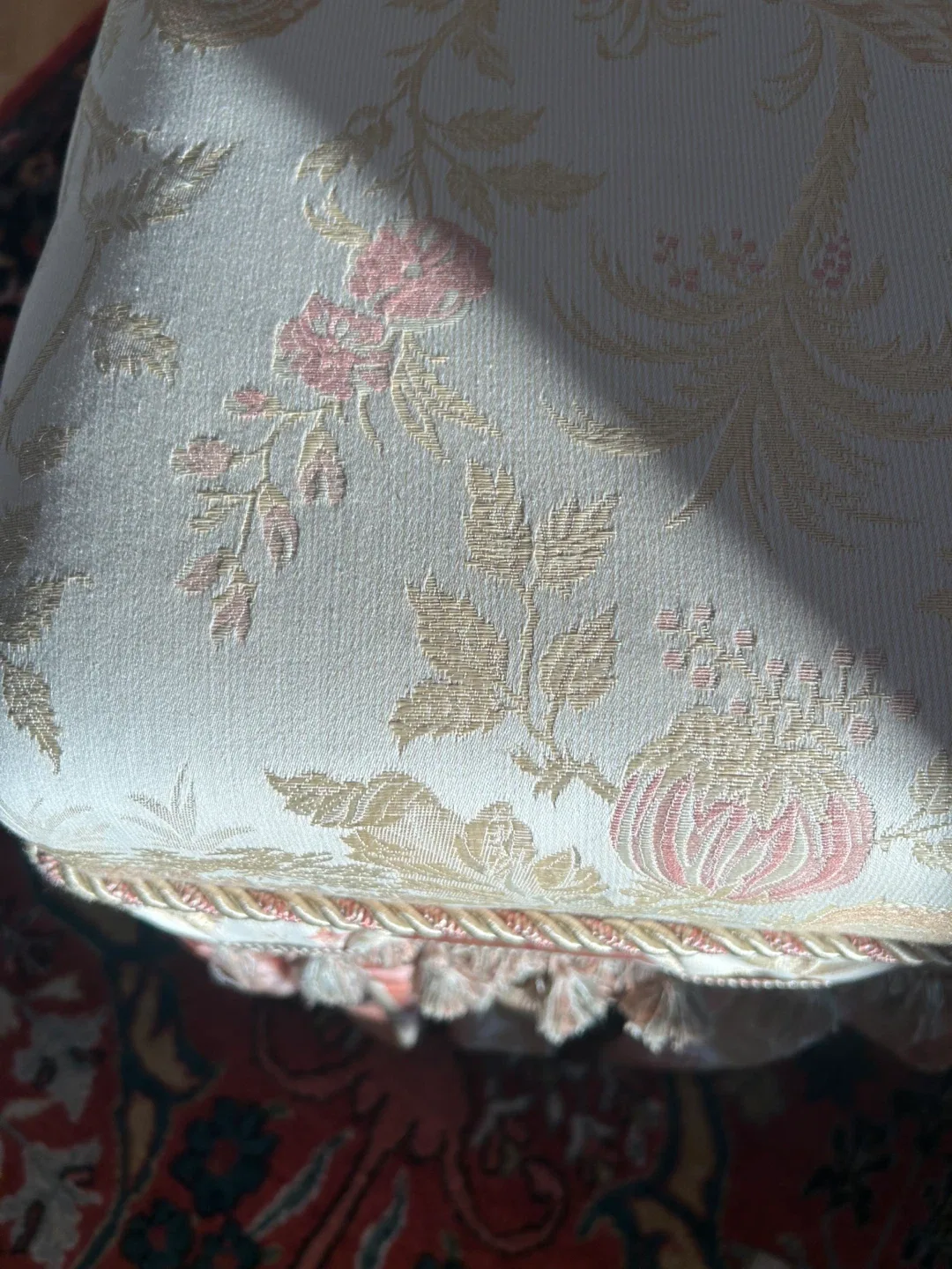 Antique Upholstered Tasseled Ottoman image indicator(5)