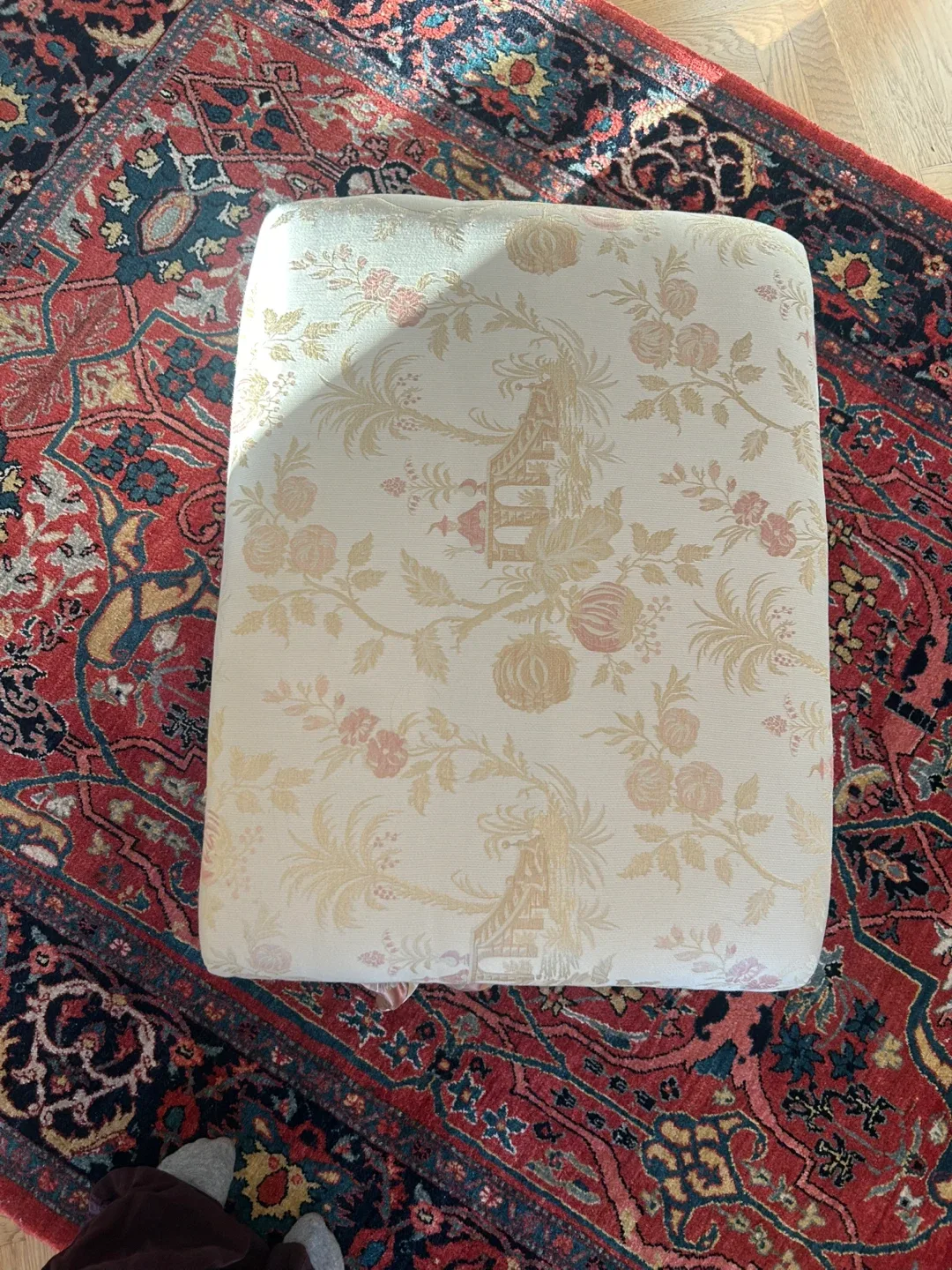 Antique Upholstered Tasseled Ottoman image indicator(3)