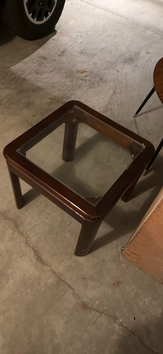 Brown Wood & Glass Top Side Table