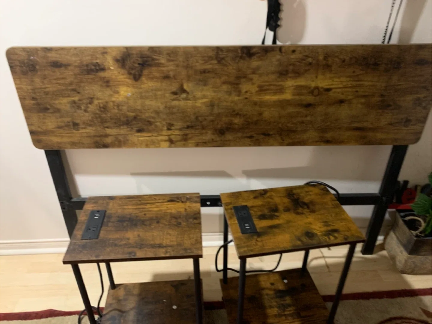 Wood and metal double Bed Frame with Nightstands thumbnail