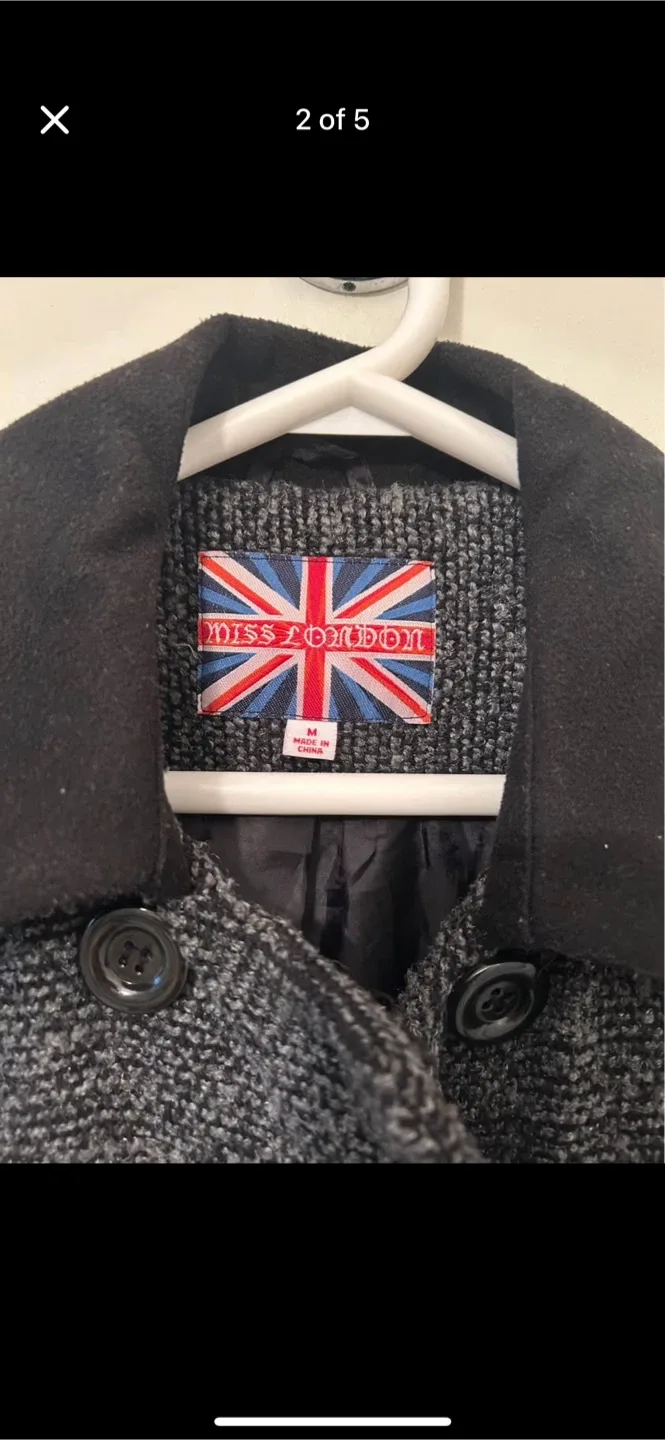 Miss London Grey Wool Blend Coat - Size M image indicator(2)