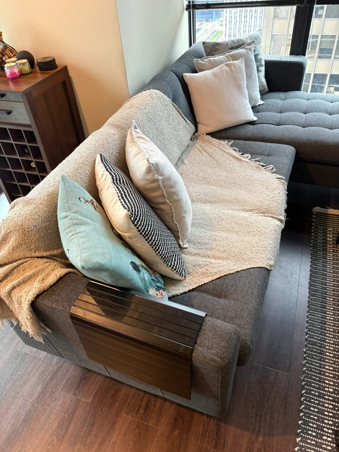 Ikea - Morabo Gray Sectional Sofa with Pillows & Throw image indicator(4)