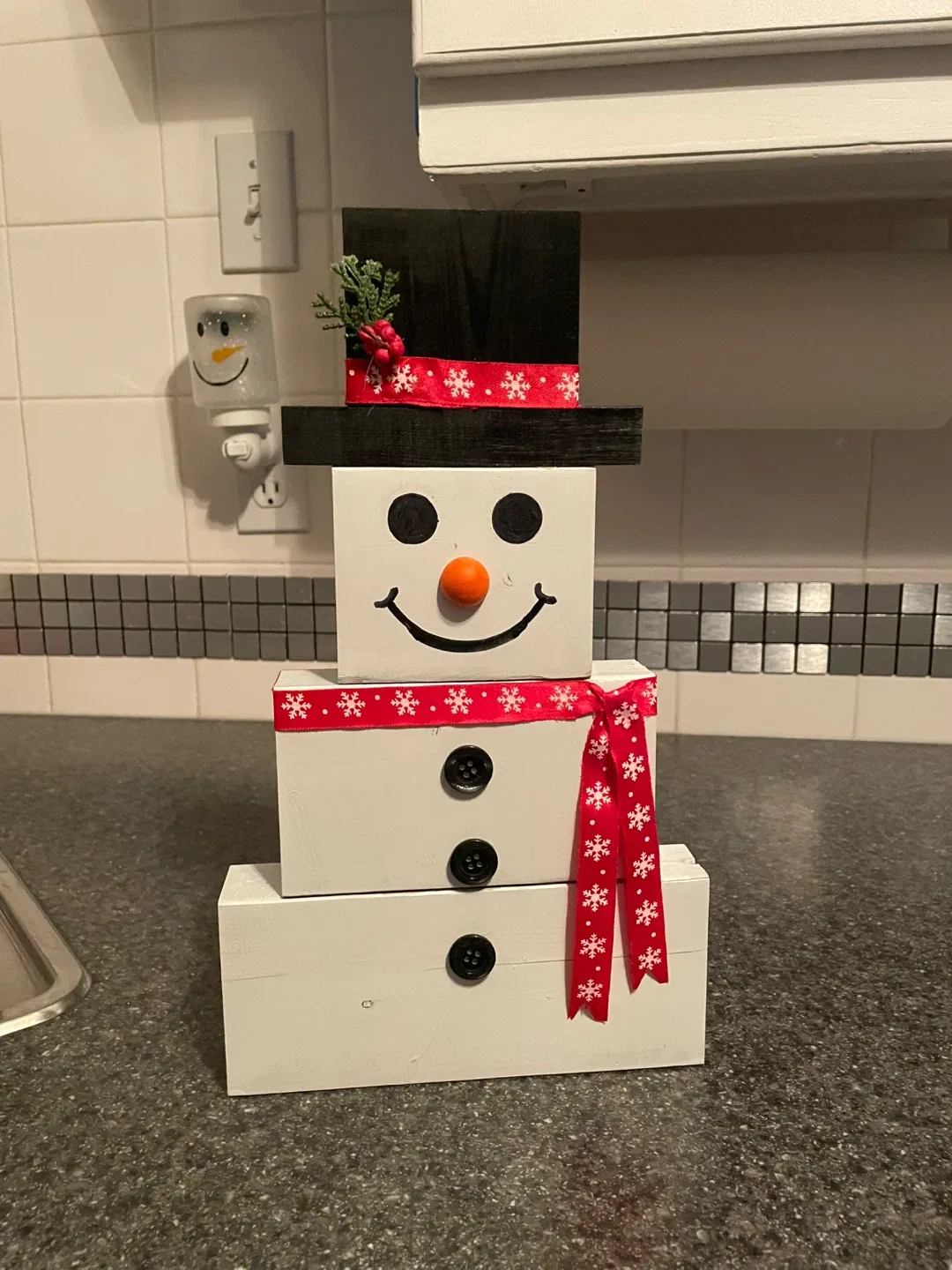Handmade Wooden Snowman Decoration