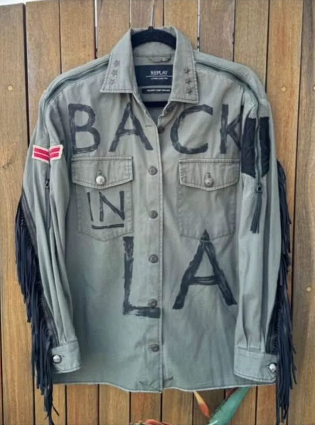 Replay Olive Green "Back in LA" Embellished Shirt