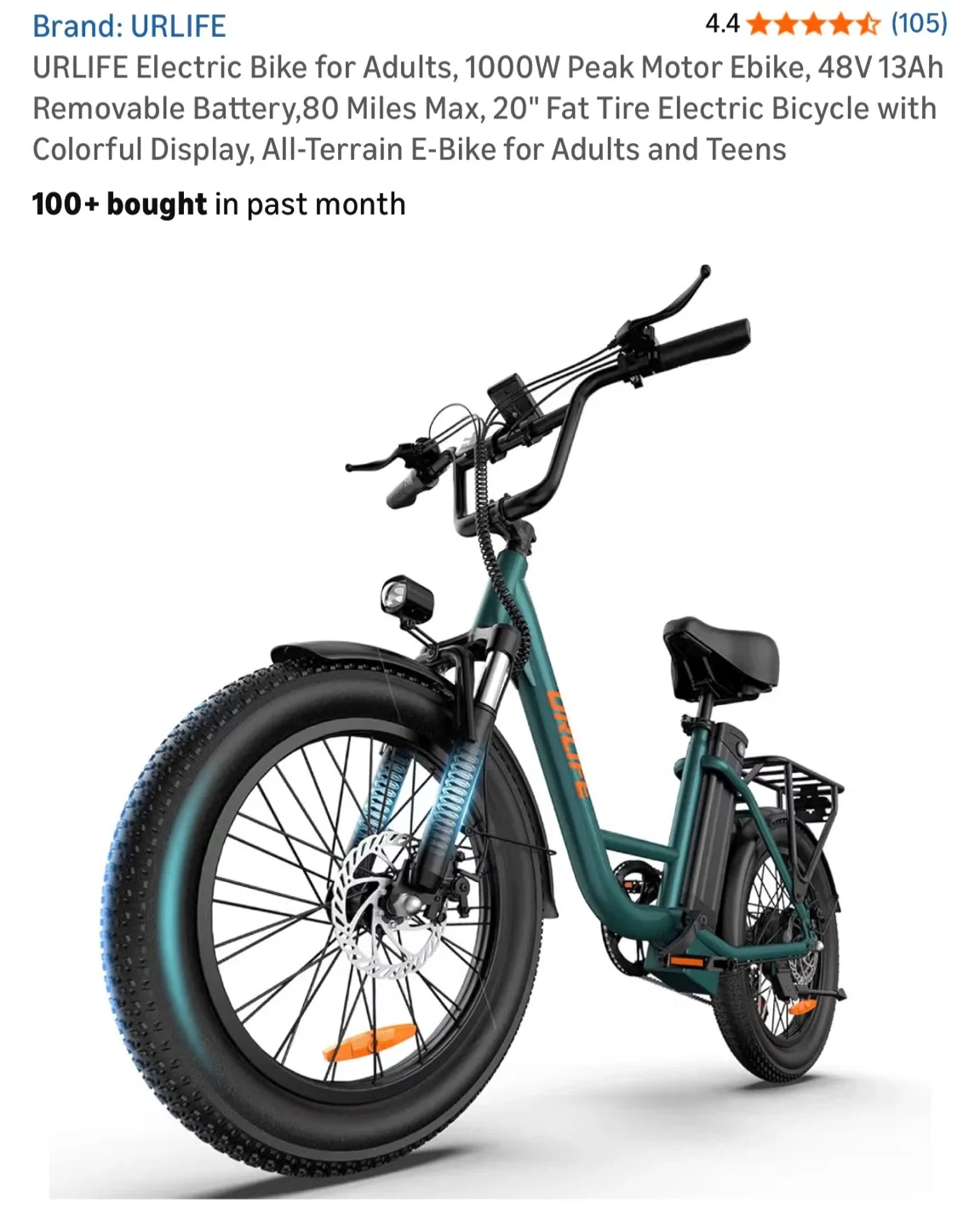 URLIFE Electric Bike - 20" Fat Tire, 1000W Peak Motor image indicator(2)
