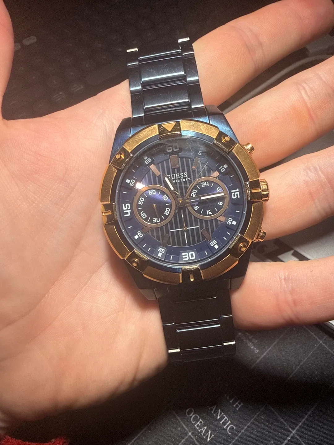 Guess Men's Watch - Blue & Gold thumbnail
