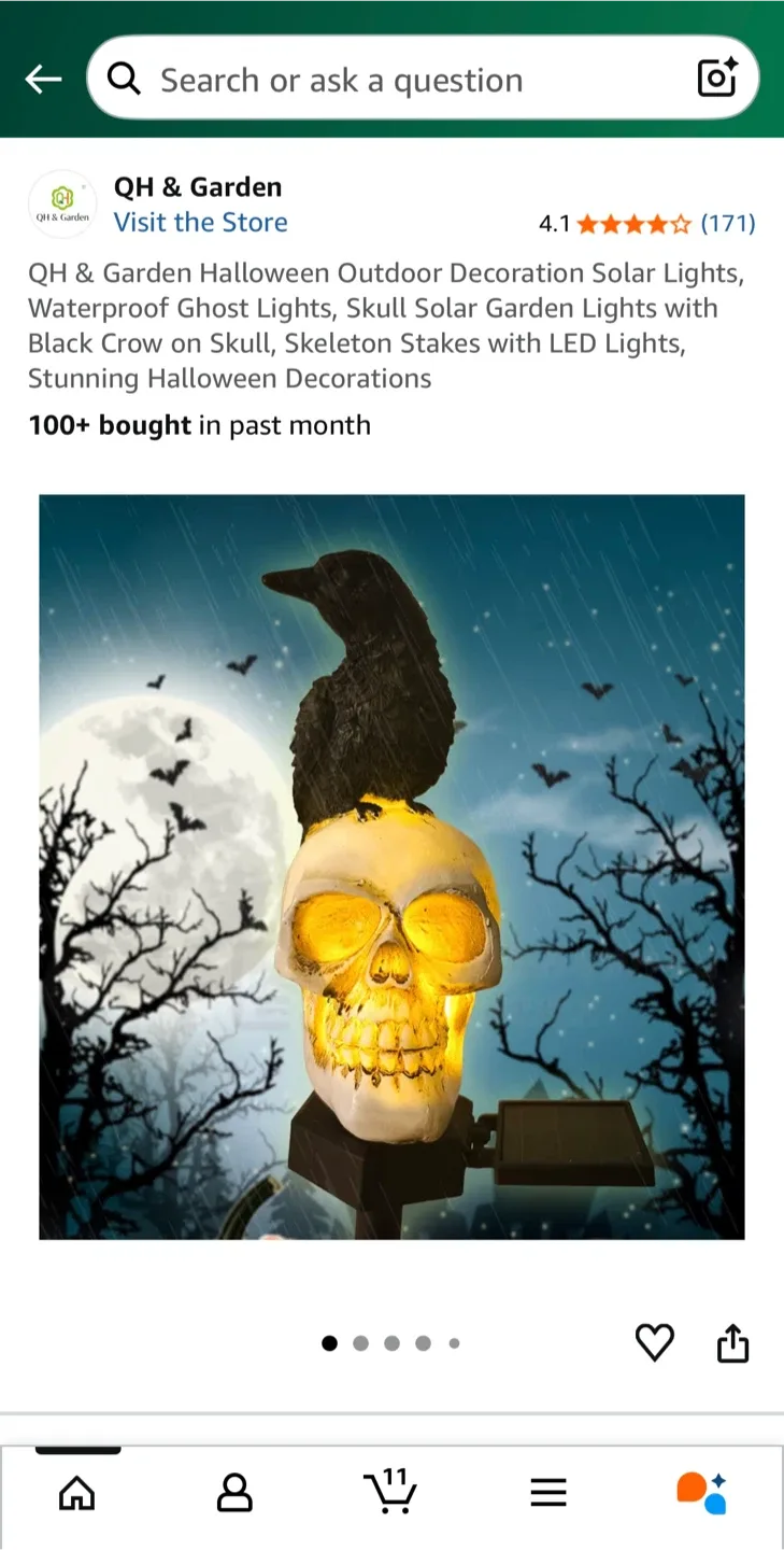 New in box! Solar Skull Head and Crow Outdoor Garden Decoration image indicator(7)