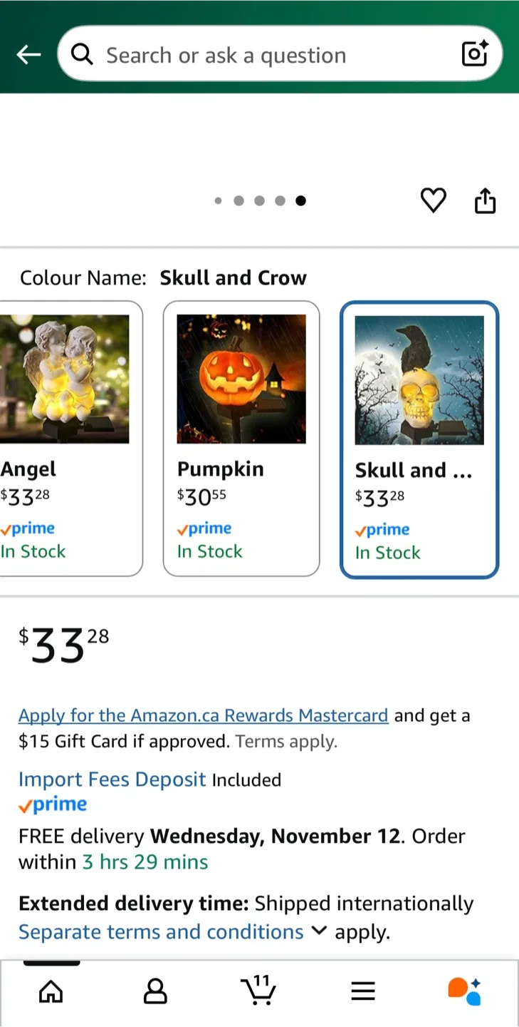 New in box! Solar Skull Head and Crow Outdoor Garden Decoration image indicator(8)