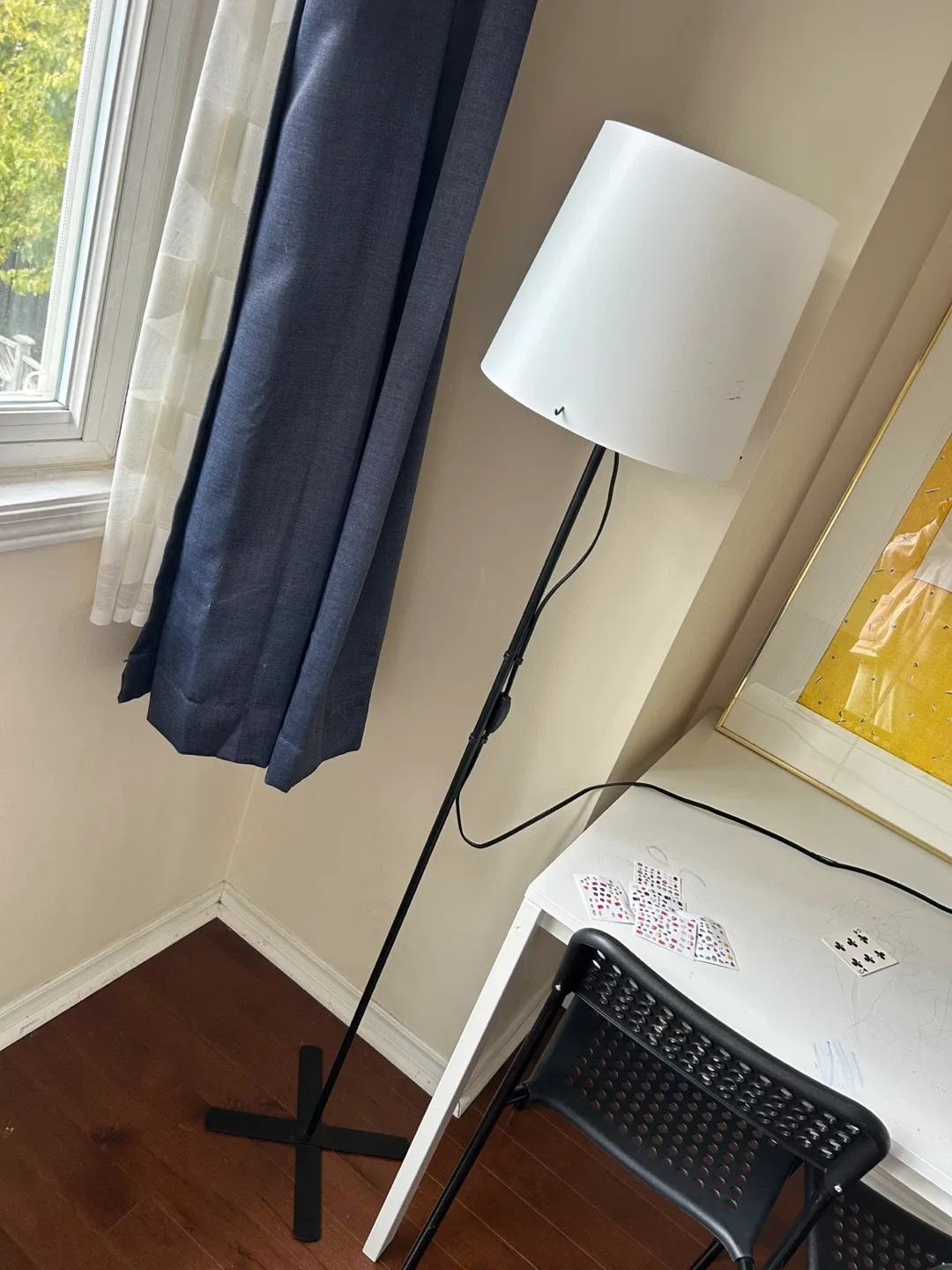 IKEA Floor Lamp - White Shade, Black Stand